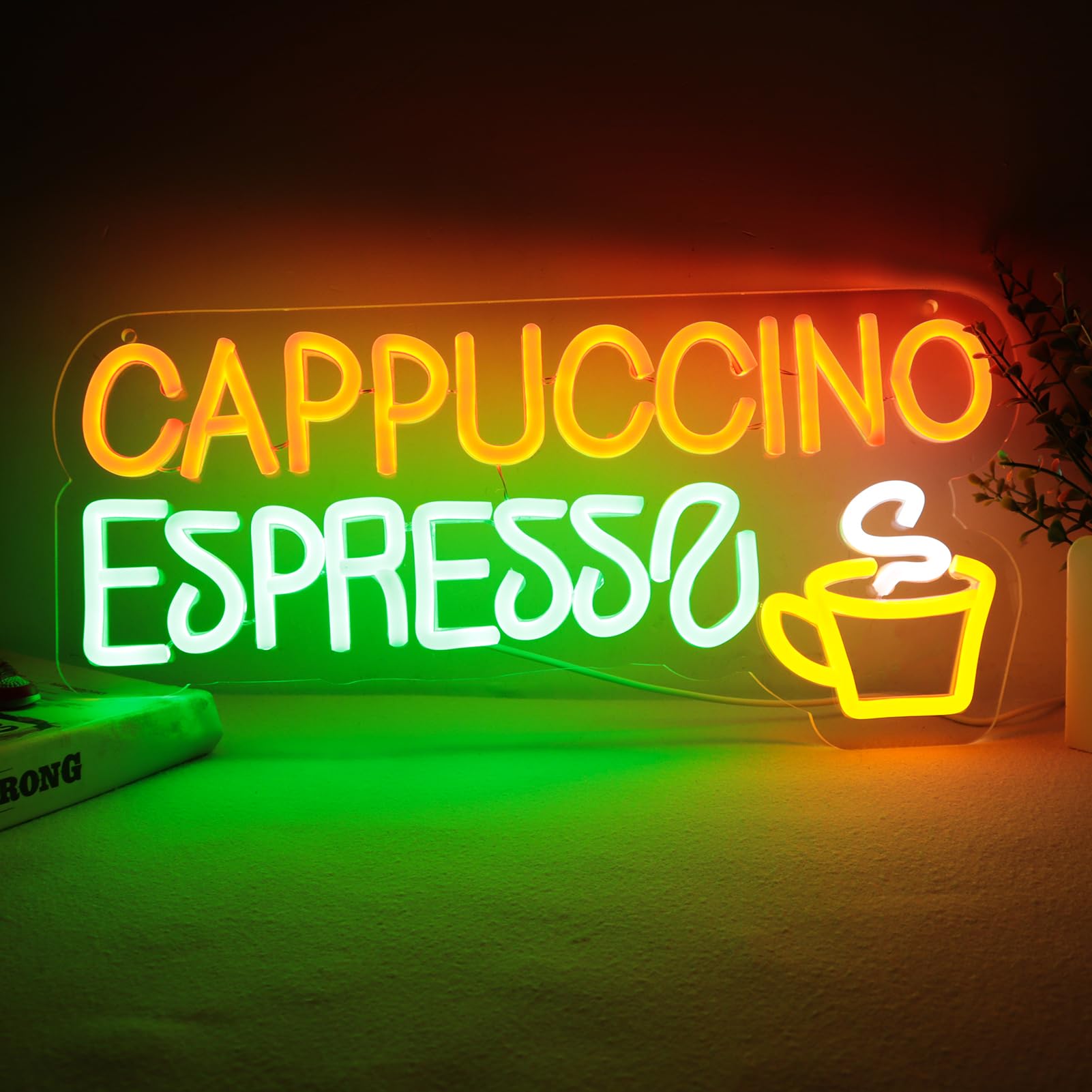 Balanar Neon Sign - Cappuccino Espresso LED Wall Decor for Coffee Bar, Bistro, Cafe - 16.1x7.7 inches, Acrylic, B-Cappuccino Espresso