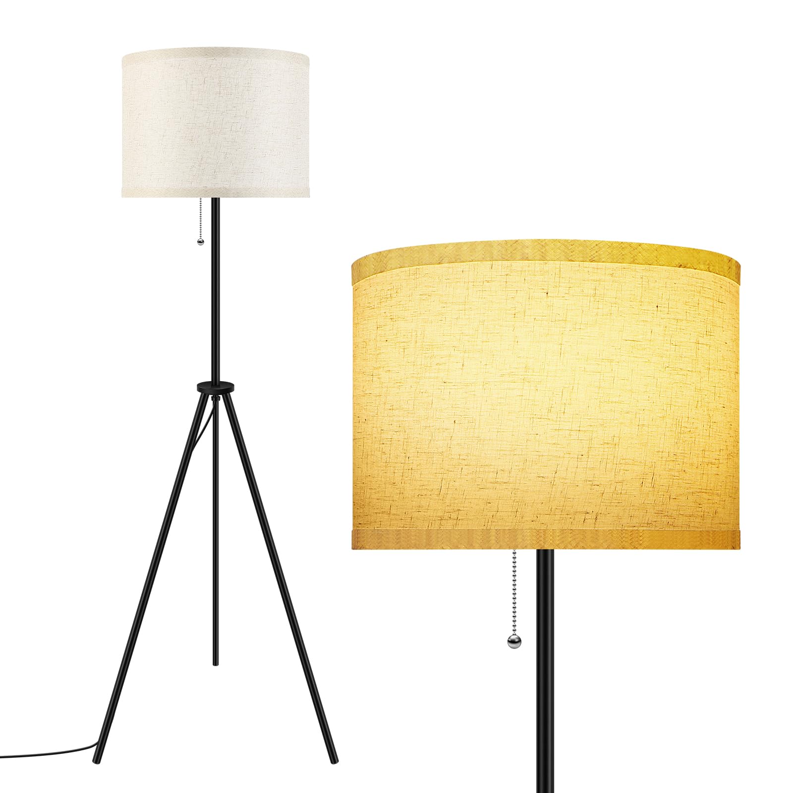 BoostArea Floor Lamp for Living Room, Tripod Floor Lamp, Linen Lamp Shade, Mid Century Standing Lamp for Living Room, Bedroom, S