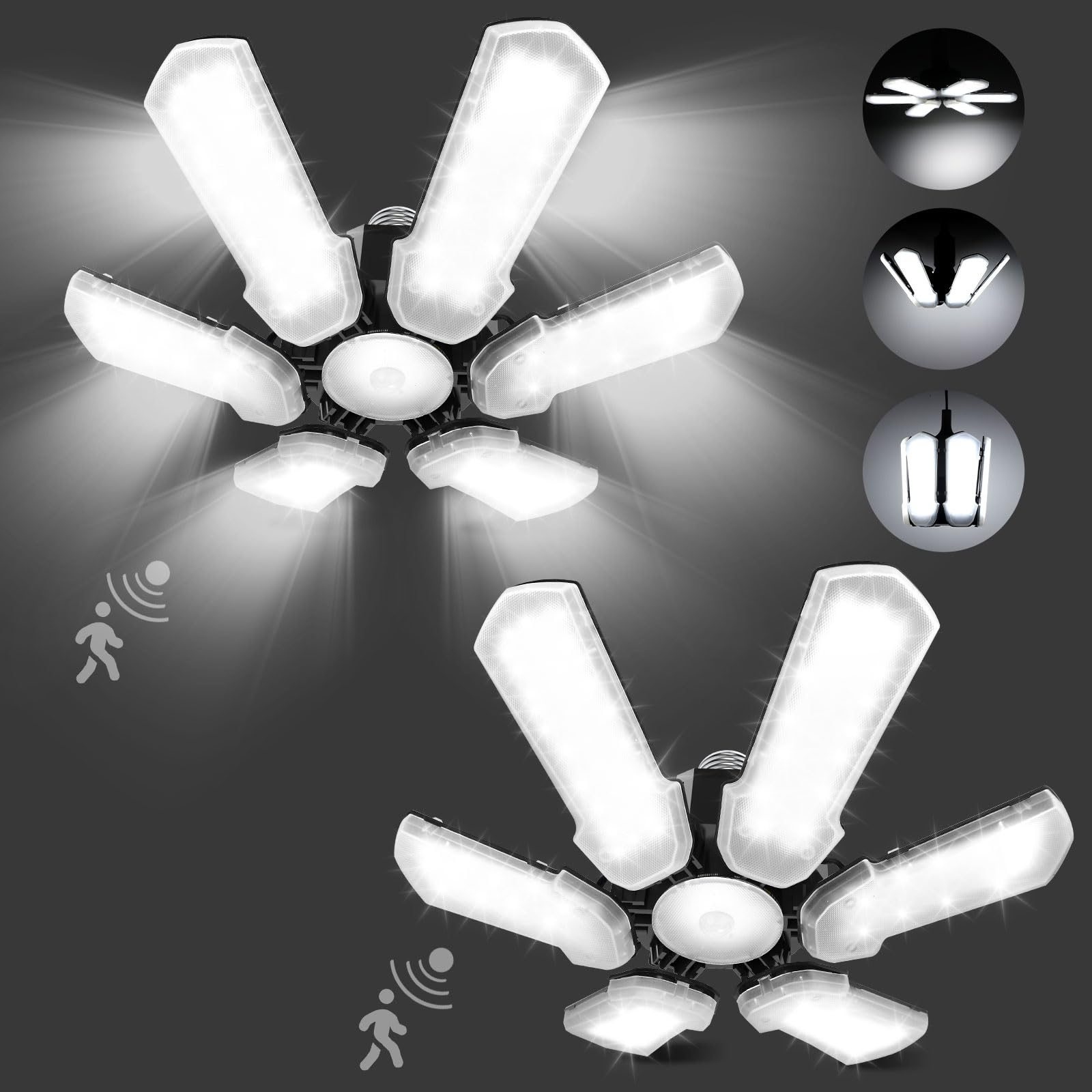 Kpbotl 2 Pack Motion Sensor Garage Lights, 18000Lm Led Bright, Deformable, Daylight-180W