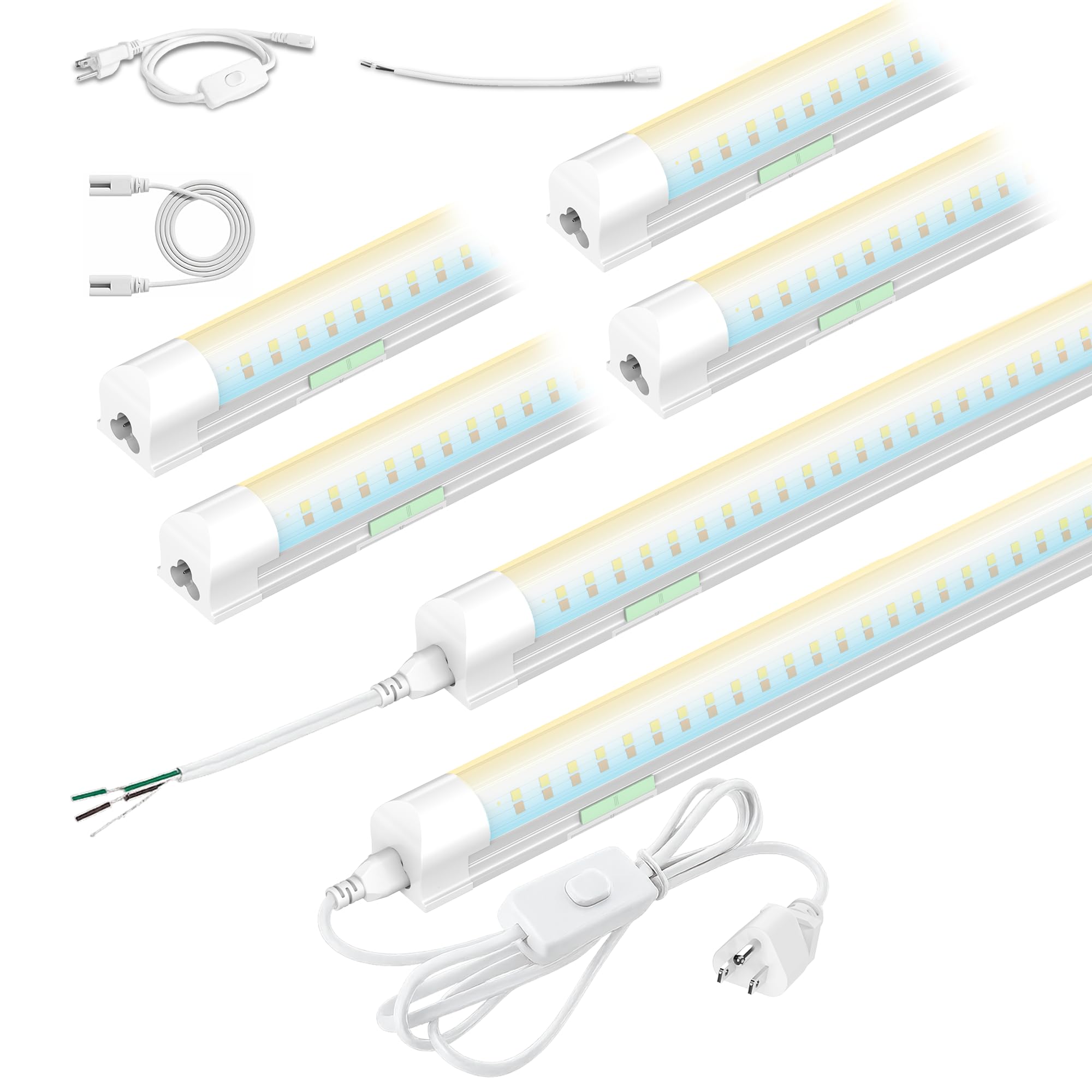 Zi-ZOHNSON 6 Pack Dimmable 4 Foot Led Shop Light 30W 4500LM 3000-6500K Tunable T8 Integrated LED Tube Light Clear Cover Linkable Shop Lights for Workshop Garage Basement Supermarket Barn