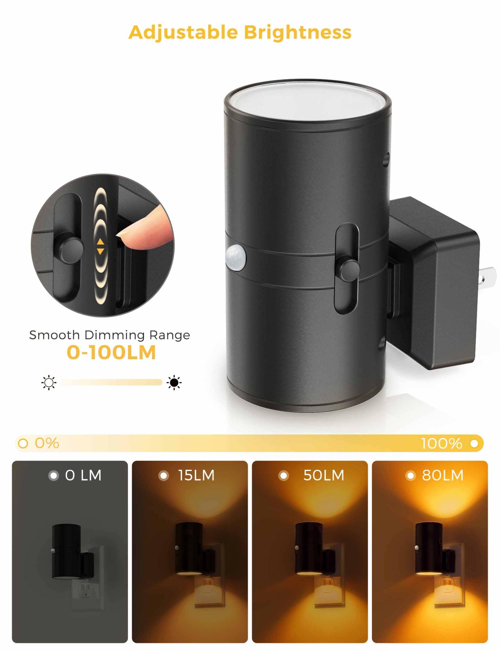 L Lohas Led Motion Sensor Night Light, Amber Night Light, [2 Pack] Motion Activated Night Light, Dimmable Night Light, Yellow Ni