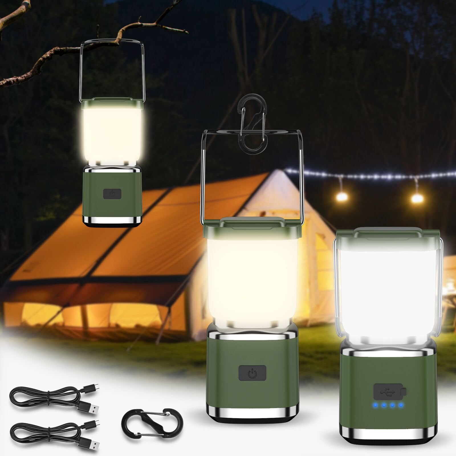 iToncs Camping Lanterns 2 Pack, LED Lights for Tent, Waterproof, 20 Hours Runtime, Dark Green, Model CL2401