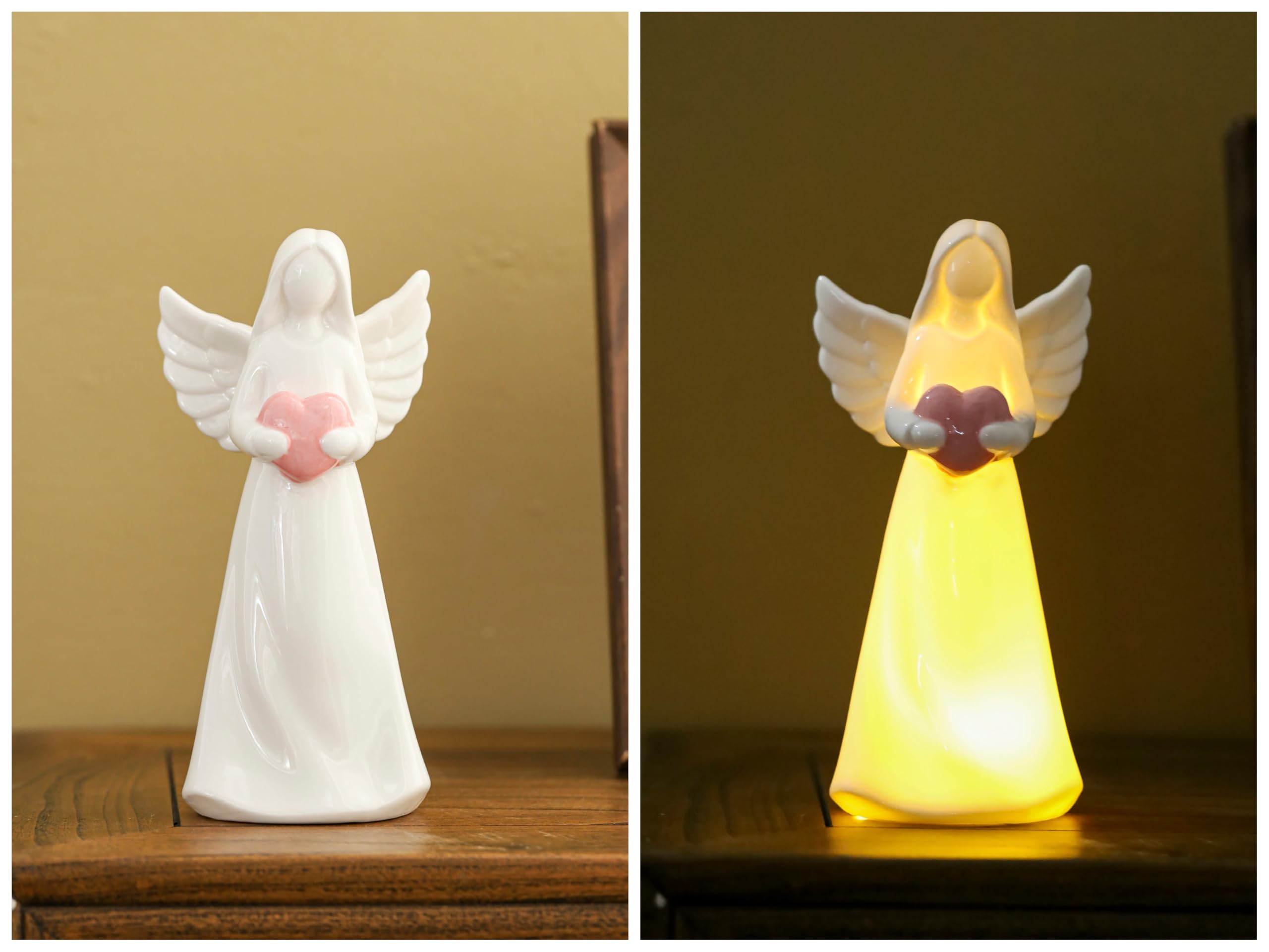Adavas.Y&G Porcelain Lighted Angel Figurine With Pink Heart, Best For Your Loved One 7'' H