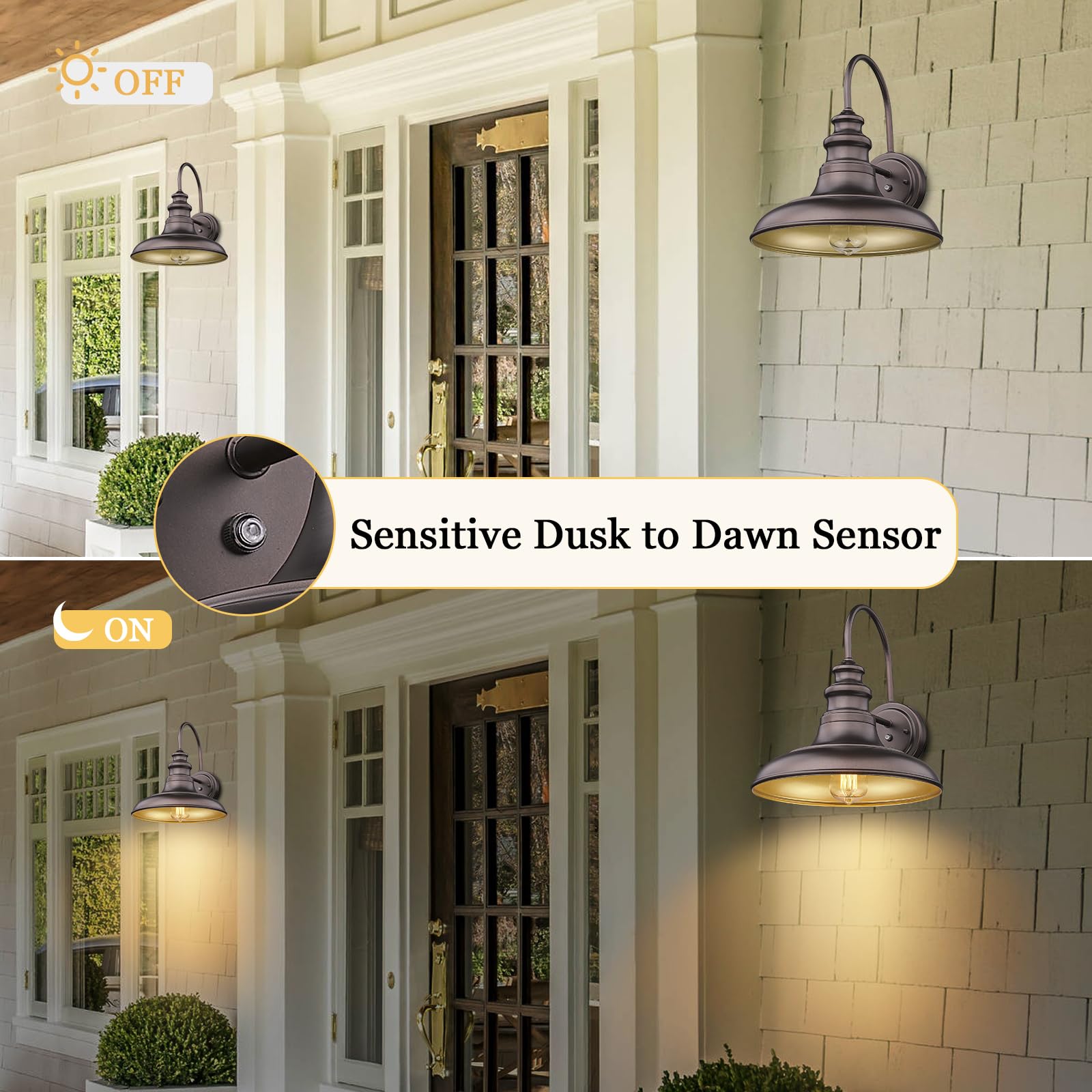 Dusk To Dawn Sensor Outdoor Barn Light Fixture Outdoor Wall Sconce Farmhouse Wall Mount Lights Exterior Gooseneck Light Fixture Bronze Finish Industrial Wall Lantern For Porch  Entryways  4 Pack