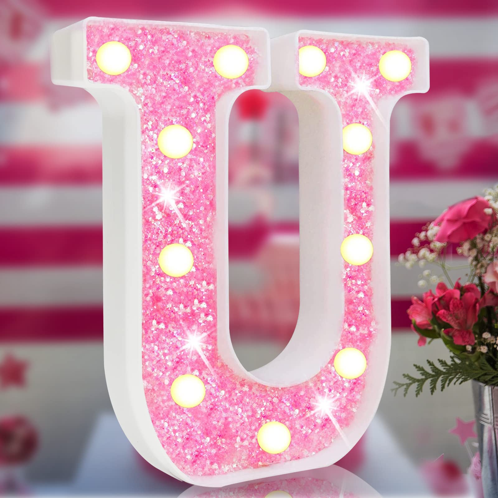 Elnsivo Light Up Letters - Pink LED Marquee Alphabet Sign, Battery Powered for Bedroom, Party, Wedding, Christmas Decorations