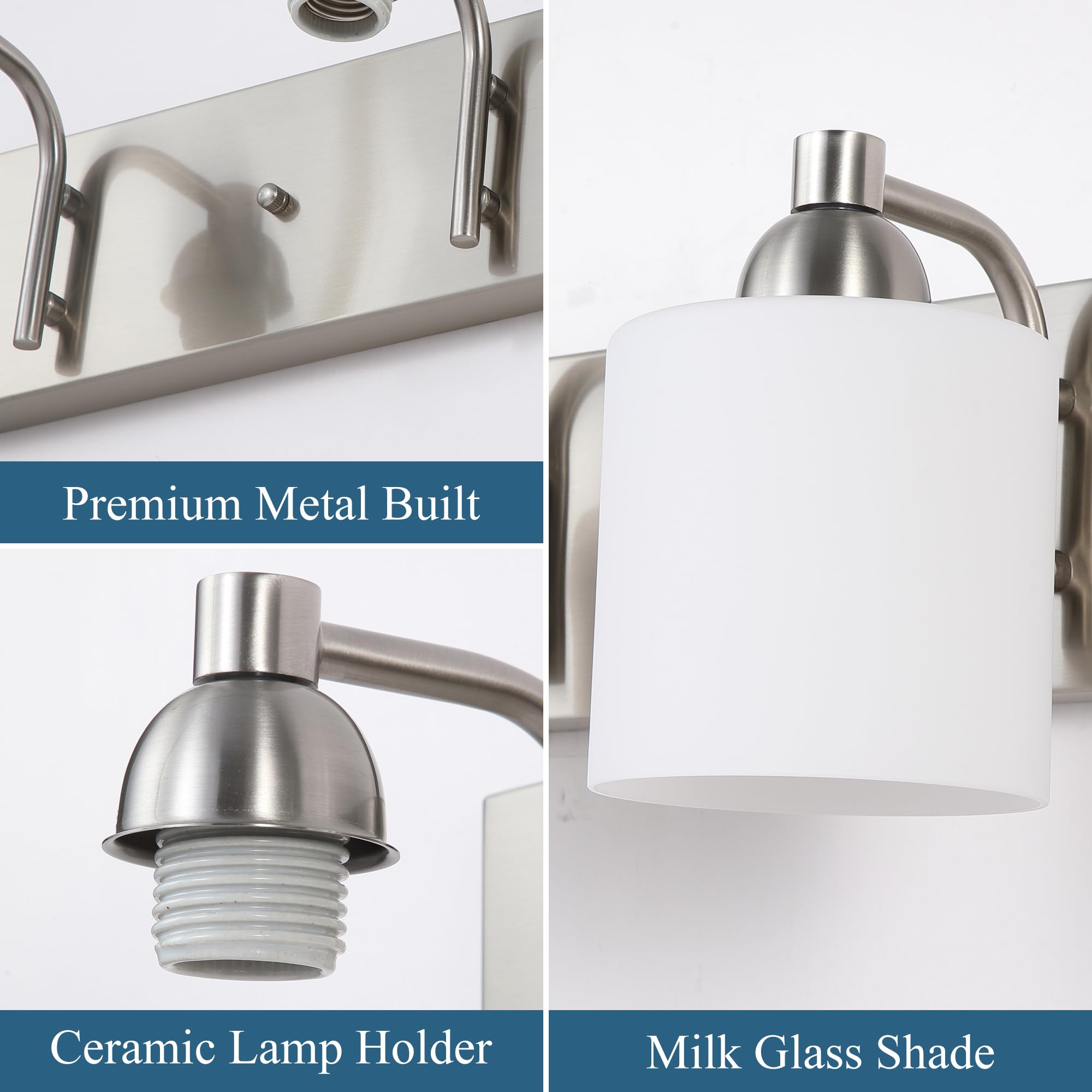 Mecgirn Stainless Steel Milk Glass Bathroom Vanity Light Over Mirror  3 Light Brushed Nickel Bathroom Light Fixtures With Frosted Glass  Modern Vanity Lighting Wall Mount