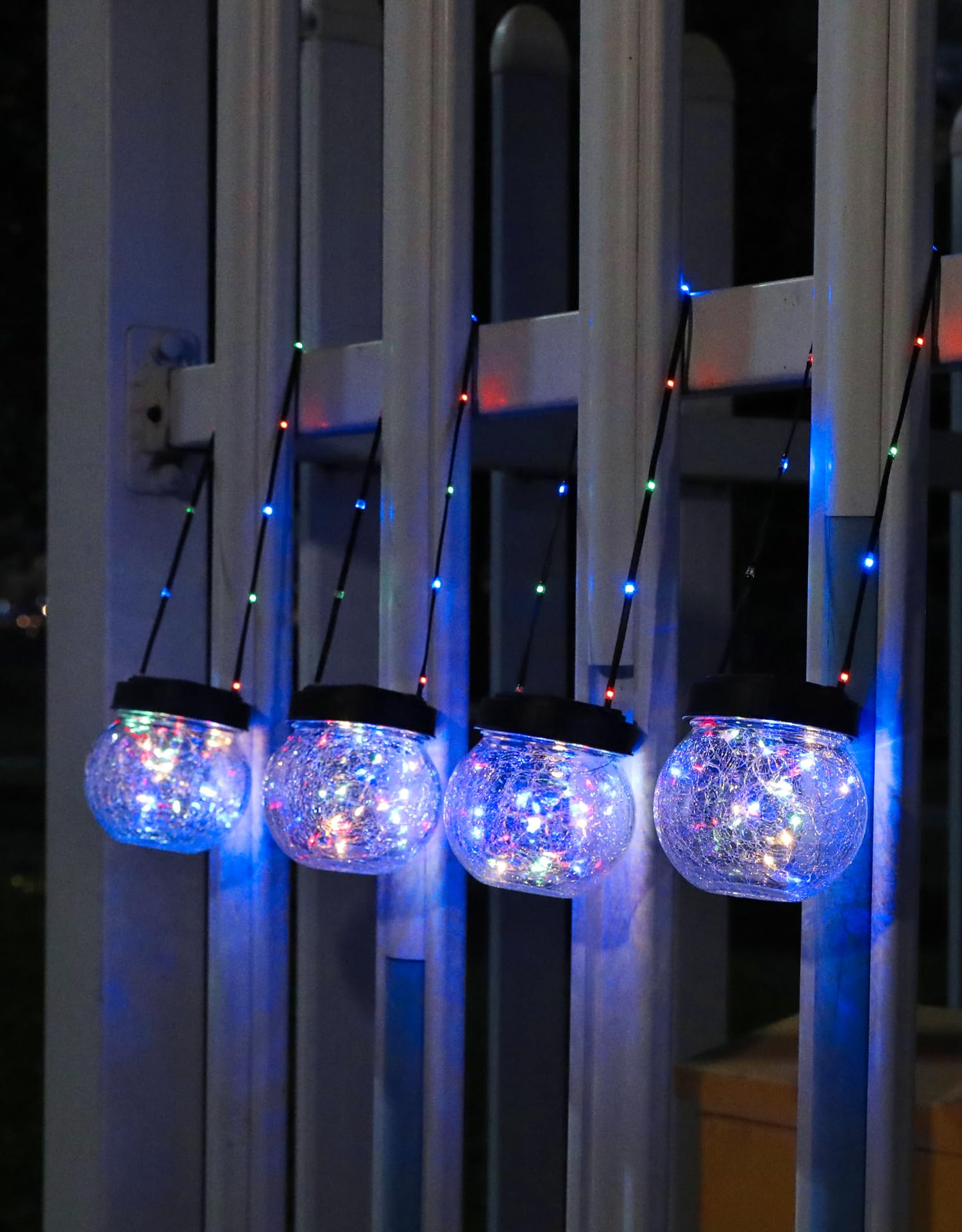 Partphoner Solar Lantern Solar Lights Outdoor Waterproof 2-Pack, Solar Powered Hanging Lights Cracked Glass Hanging Globes For C