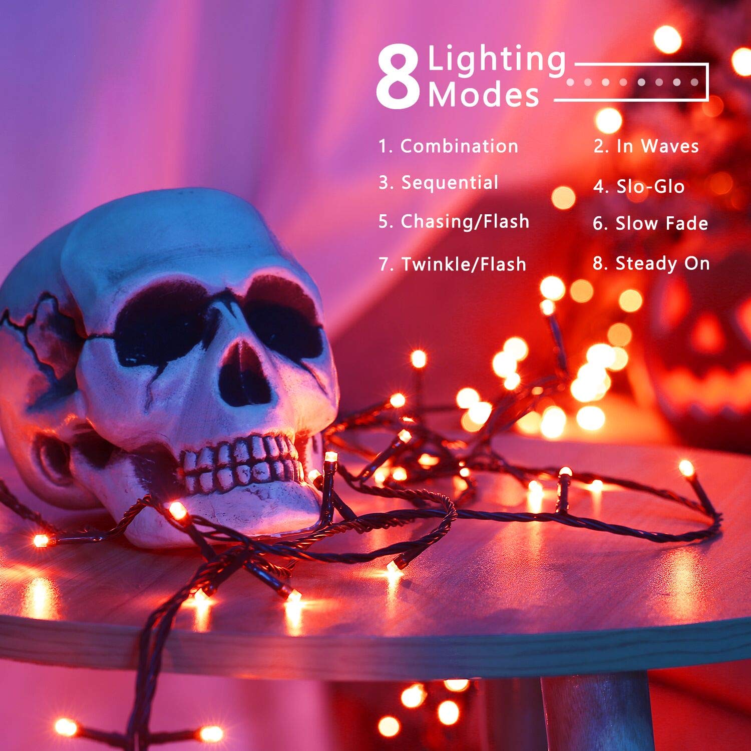 Brizlabs Halloween Lights, 240 Led 78.74Ft Orange Lights, Outdoor Halloween Mini Lights Connectable, 8 Modes Plug-In Led String