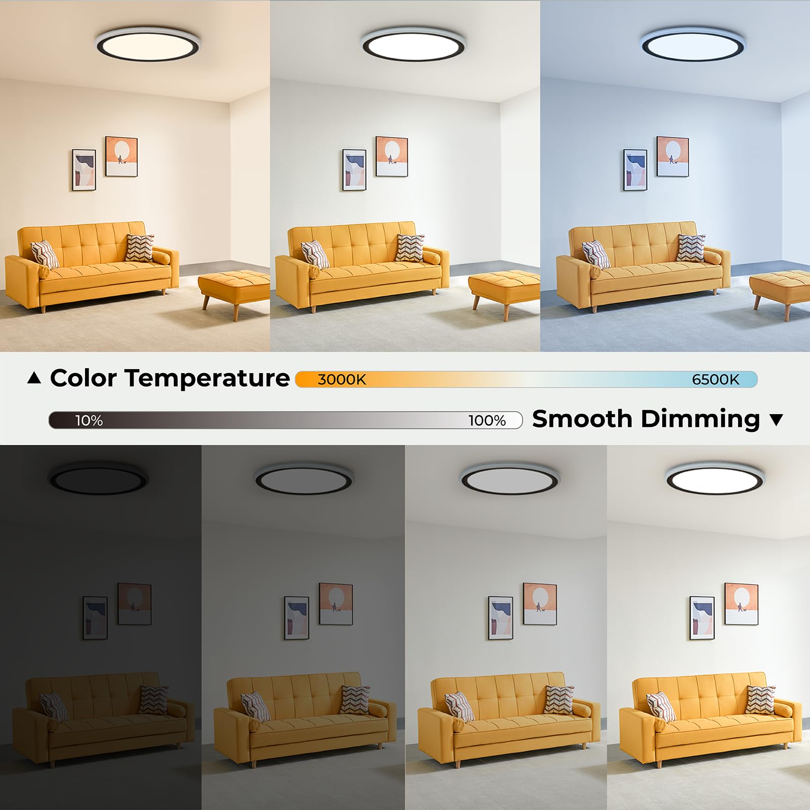 BLNAN RGB LED Ceiling Light with Remote Control, 24W 2400LM, 13 Inch, Dimmable Color Changing, Black