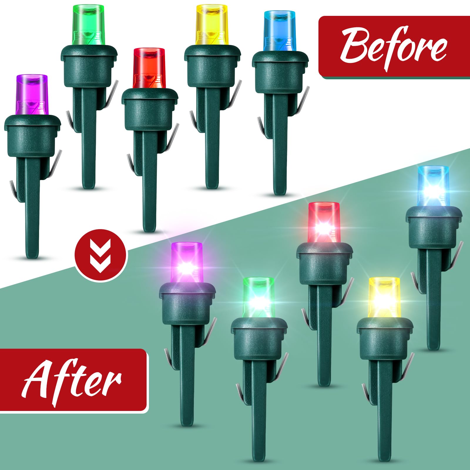 Honoson 120 Count Winter LED Replacement Bulbs, 5mm, Plastic, Green Base with Bright Colors for Outdoor Tree Decoration