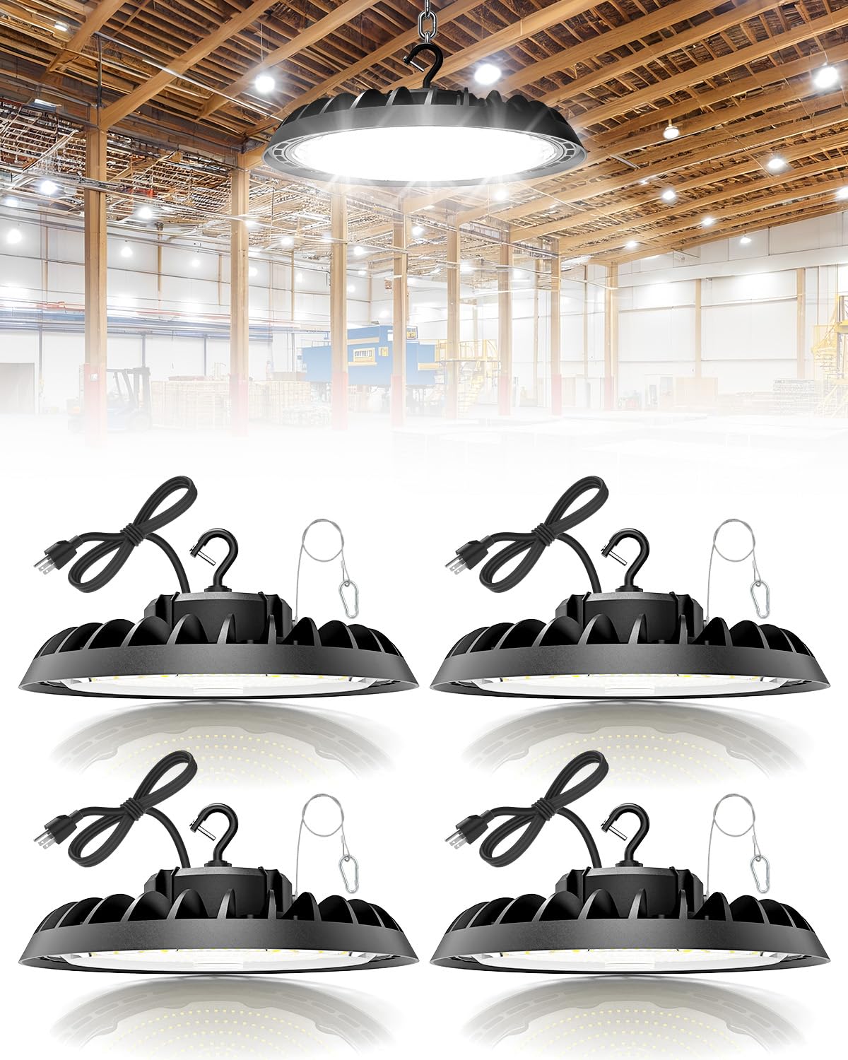 VOLISUN 4 Pack UFO Led High Bay Light 30,000LM, 200W, 5000K Daylight, 100-277V High Bay Led Shop Light, ETL Listed Commercial Ba