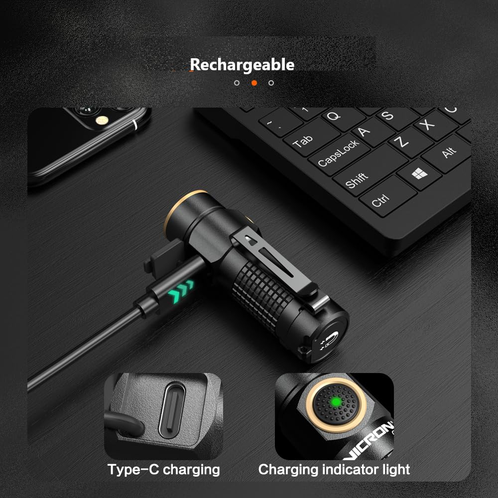 NICRON C1 Mini Flashlight - 1200 Lumens Rechargeable Pocket Light, 7 Modes, Black