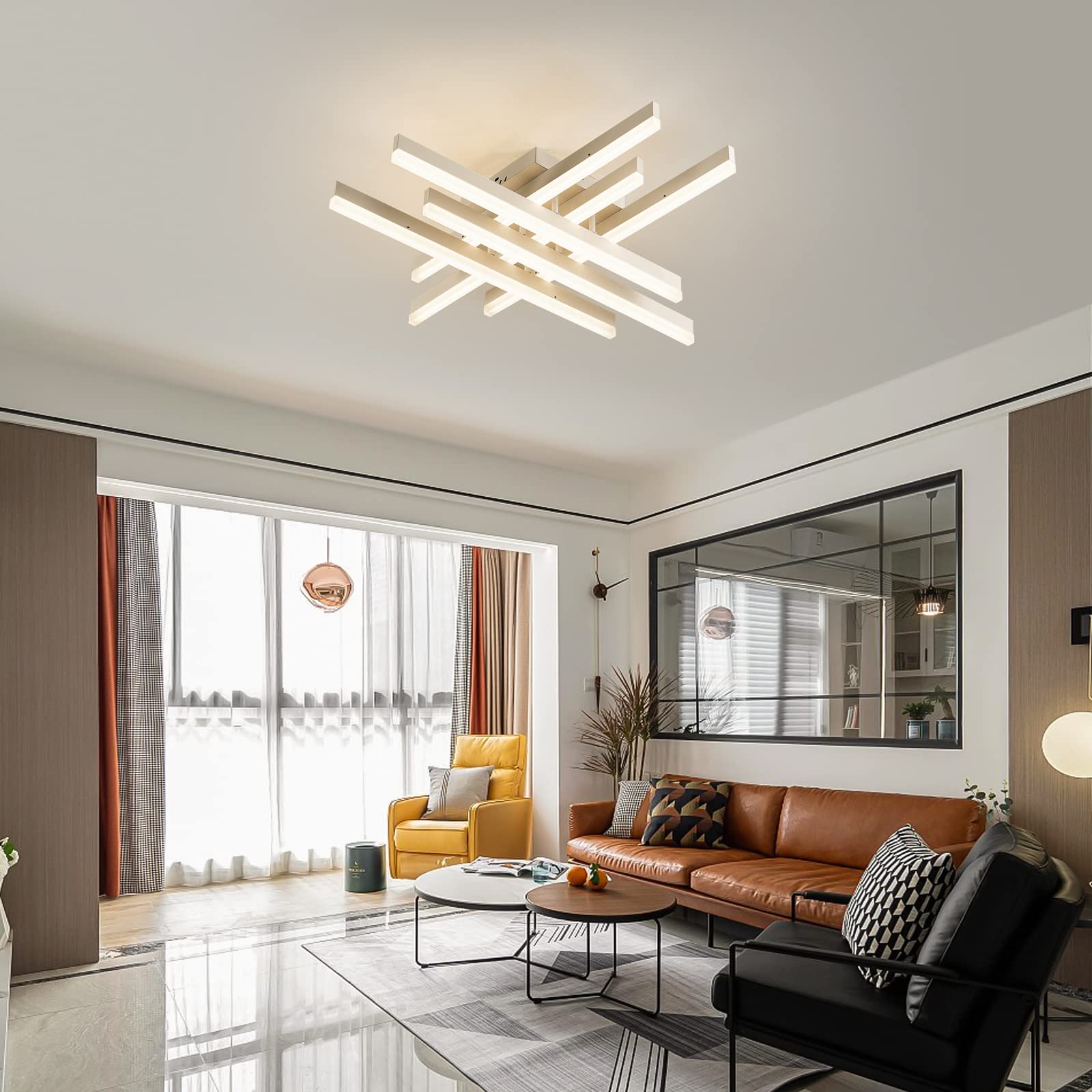Garwarm Modern Led Flush Mount Ceiling Light, 6 Lights Acrylic Ceiling Lamp With Remote Control, 60W Dimmable Ceiling Chandelier