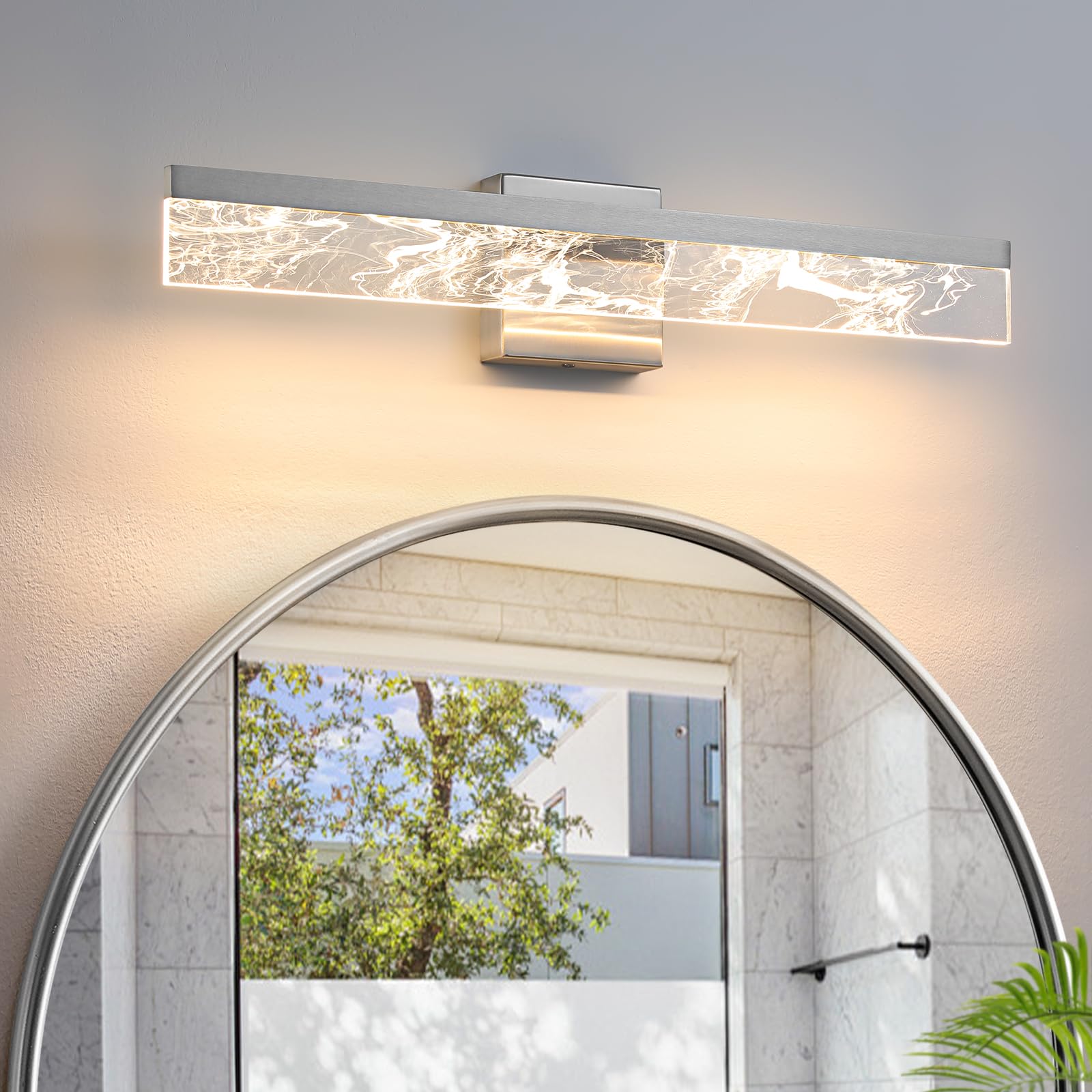 AIJIASI Brushed Nickel Vanity Light, 24 Inch, 18W 3000K LED, Modern Wall Mount, Model 8205WL-24SN-US