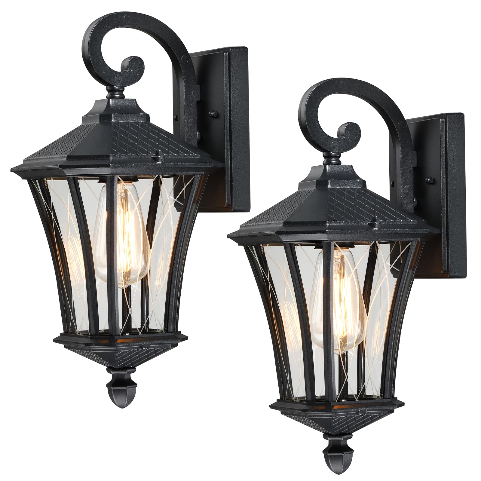 YSN Outdoor Wall Lights 16'' Black Metal Sconce Fixture, Waterproof, E26 Socket, 2 Pack, Model YSN-WL501-FT