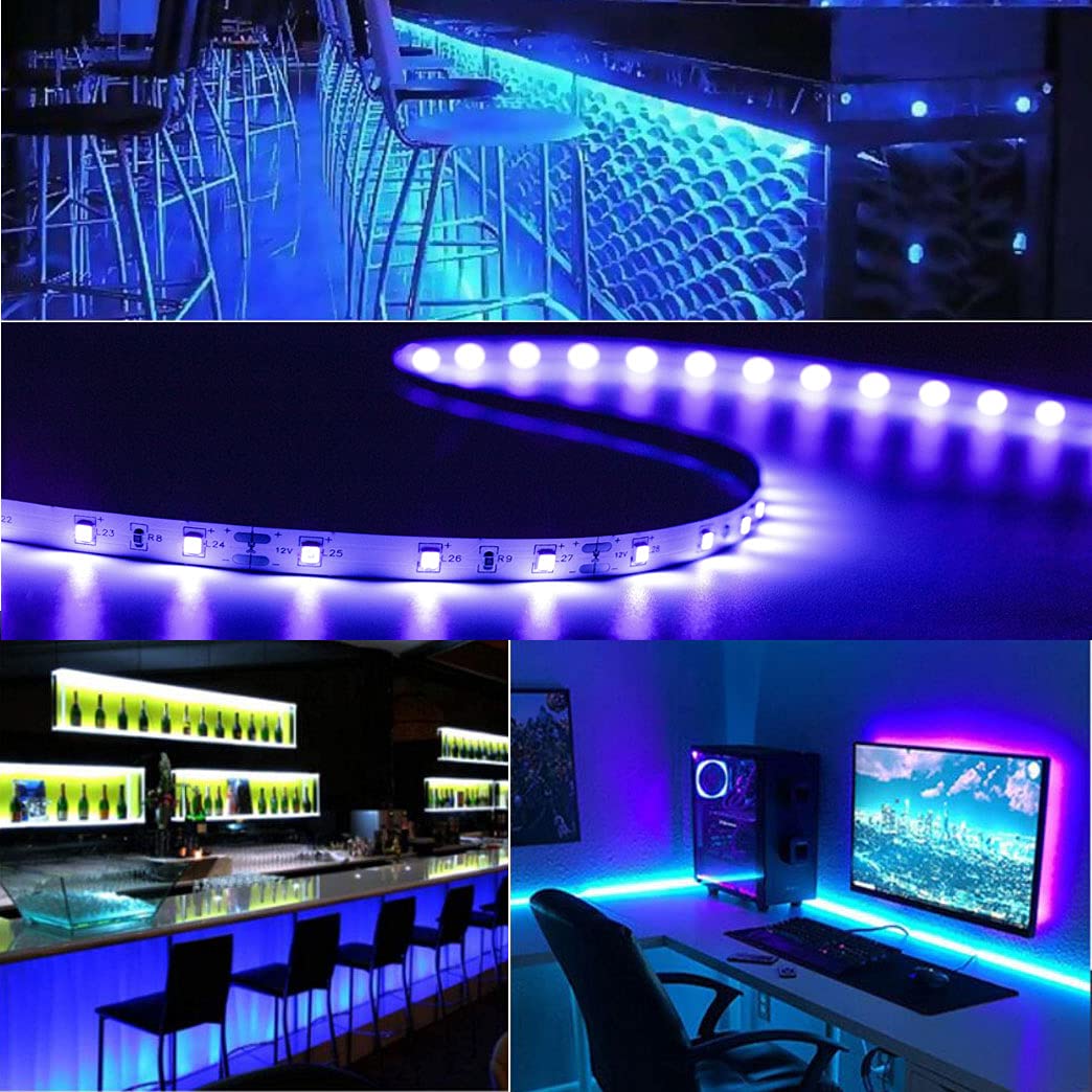 KAPATA UV Black Light LED Strip, 5M (16.4ft), Flexible Vinyl Fixtures for Parties & Events, Glow in The Dark, 12V
