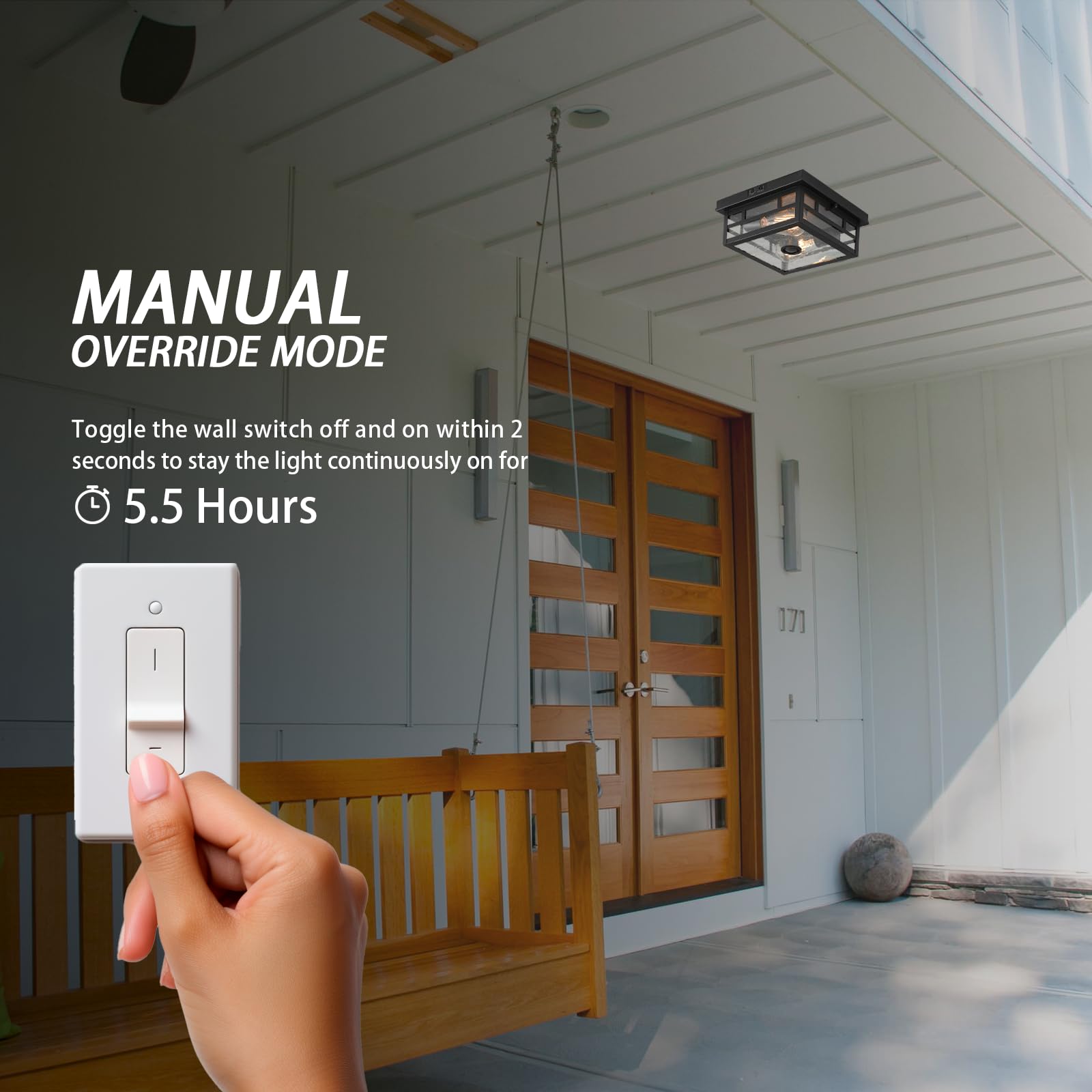 Calokes Outdoor Flush Mount Motion Sensor Ceiling Light - Timeless Industrial Design With Seeded Clear Glass For Your Porch, Dri