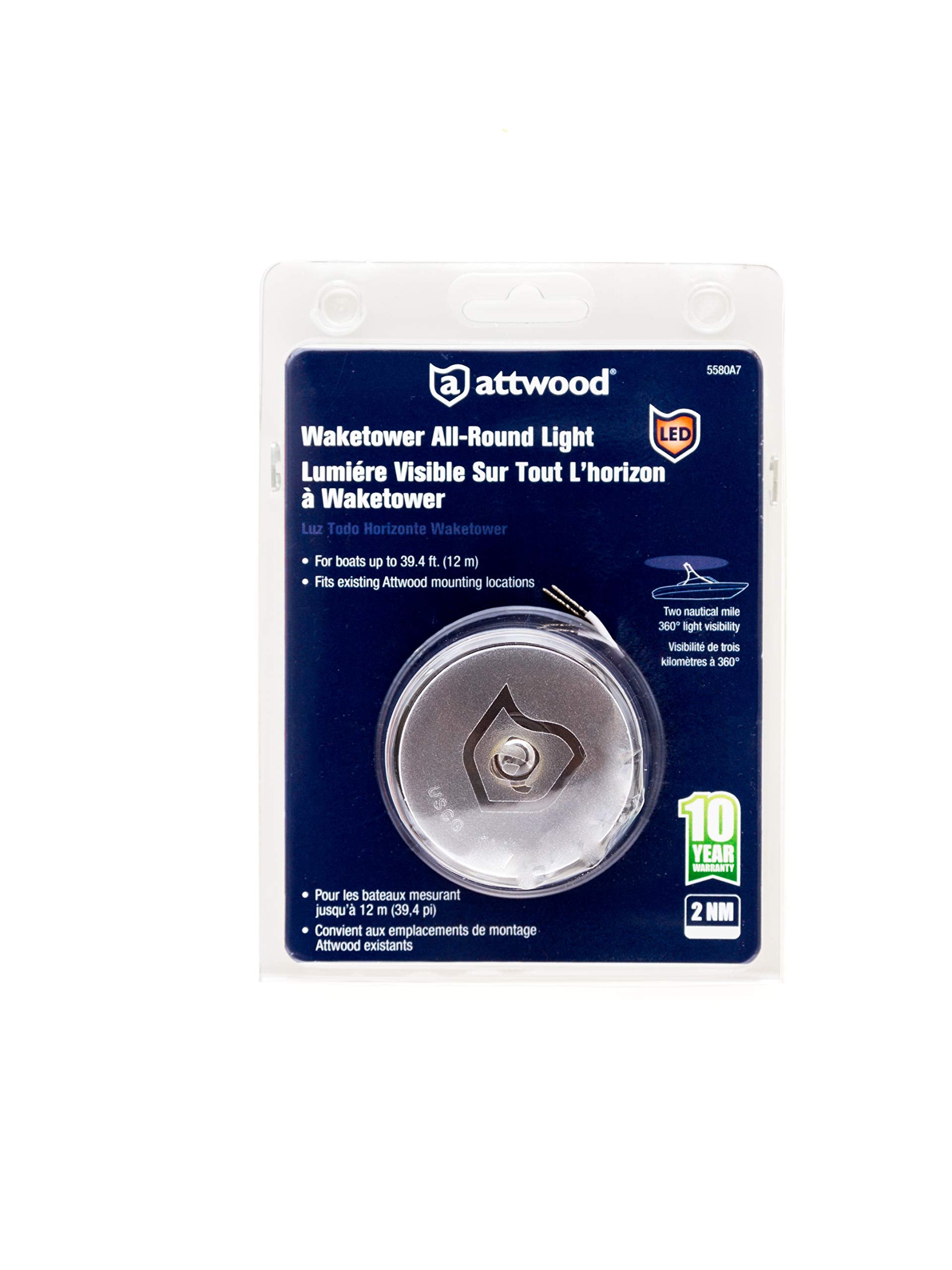 Attwood 5580A7 Waketower All-Round Marine Boat Led Navigation Light, Silver, One Size (5580-A7)