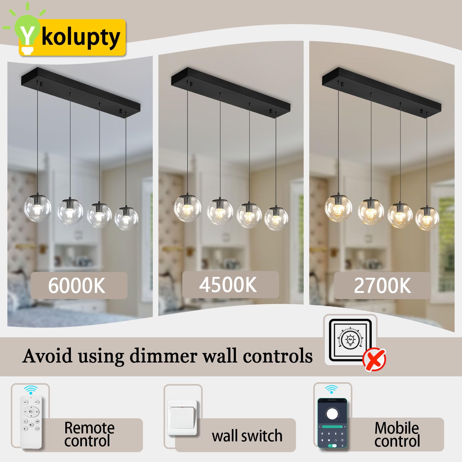 ykolupty Black 4-Light Glass Globe Chandelier - Modern Dining Room Lighting Fixture, Model TP3016-TM-4H-CT