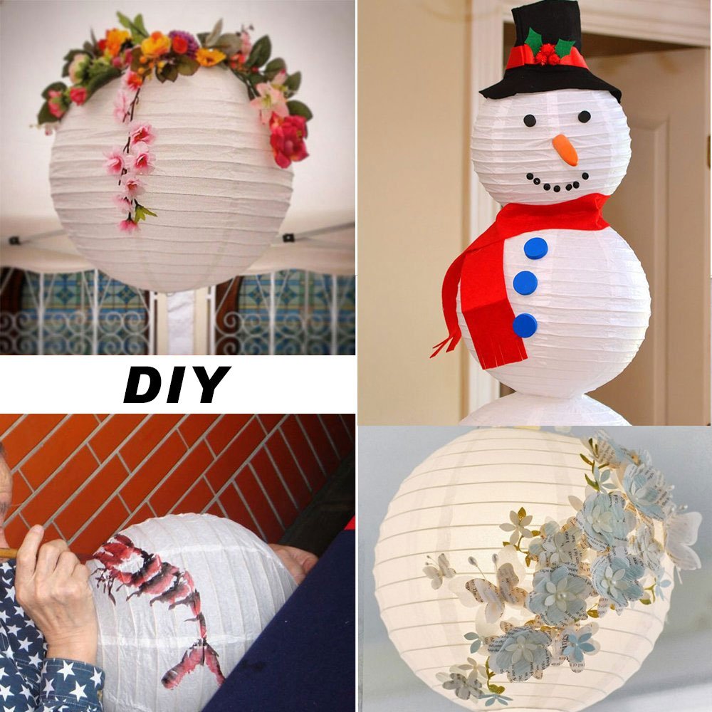 LURICO 12 Inch White Paper Lanterns - 10 Pack Round Hanging Ball Lamps for Parties, Weddings, Home Decor - Model WPL-003