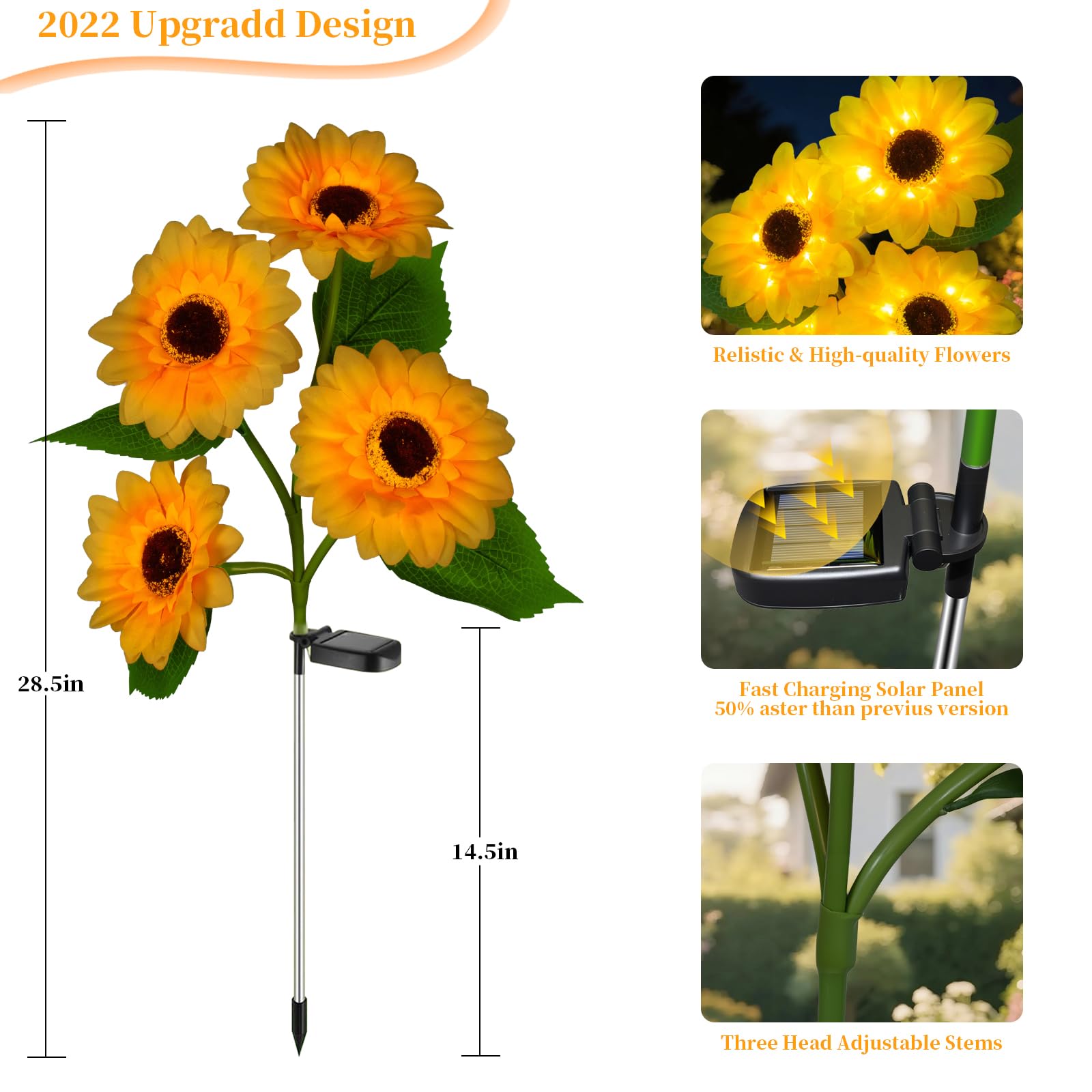 Mmhf Outdoor Solar Garden Stake Lights - 2 Pack Led Sunflower, Waterproof, Upgraded Solar Decorative Lights For Patio, Backyard