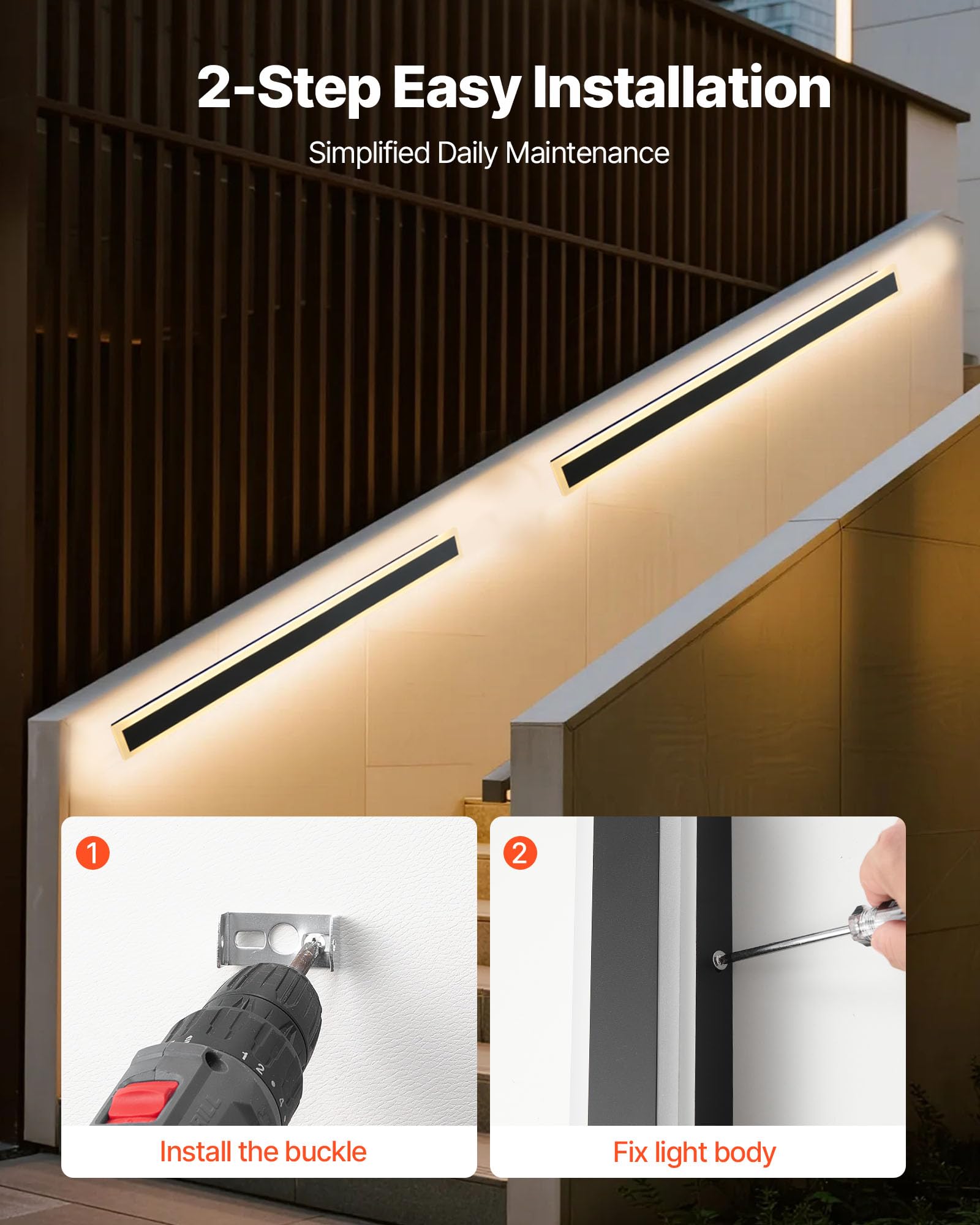 VEVOR Outdoor Wall Lights, Modern Exterior Sconce, 39.4 Inch, Black and White, IP65 Waterproof, Aluminum, Model VB35-2, 2 Pack
