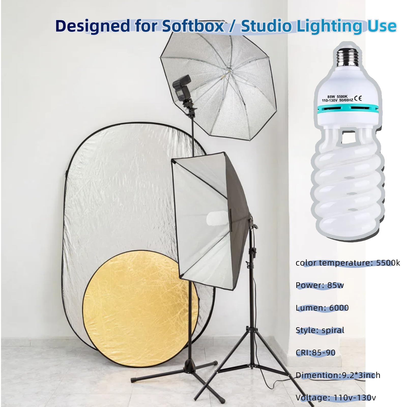 Generic 2Pcs 85W CFL Light Bulb 5500K Spiral Daylight for E27/E26 Socket, Model cf135, White