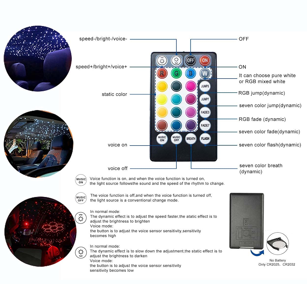 AZIMOM Bluetooth Fiber Optic Star Ceiling Lights 16W RGBW, 450pcs, 0.03in, 9.8ft, Multicolor, Model 16WS