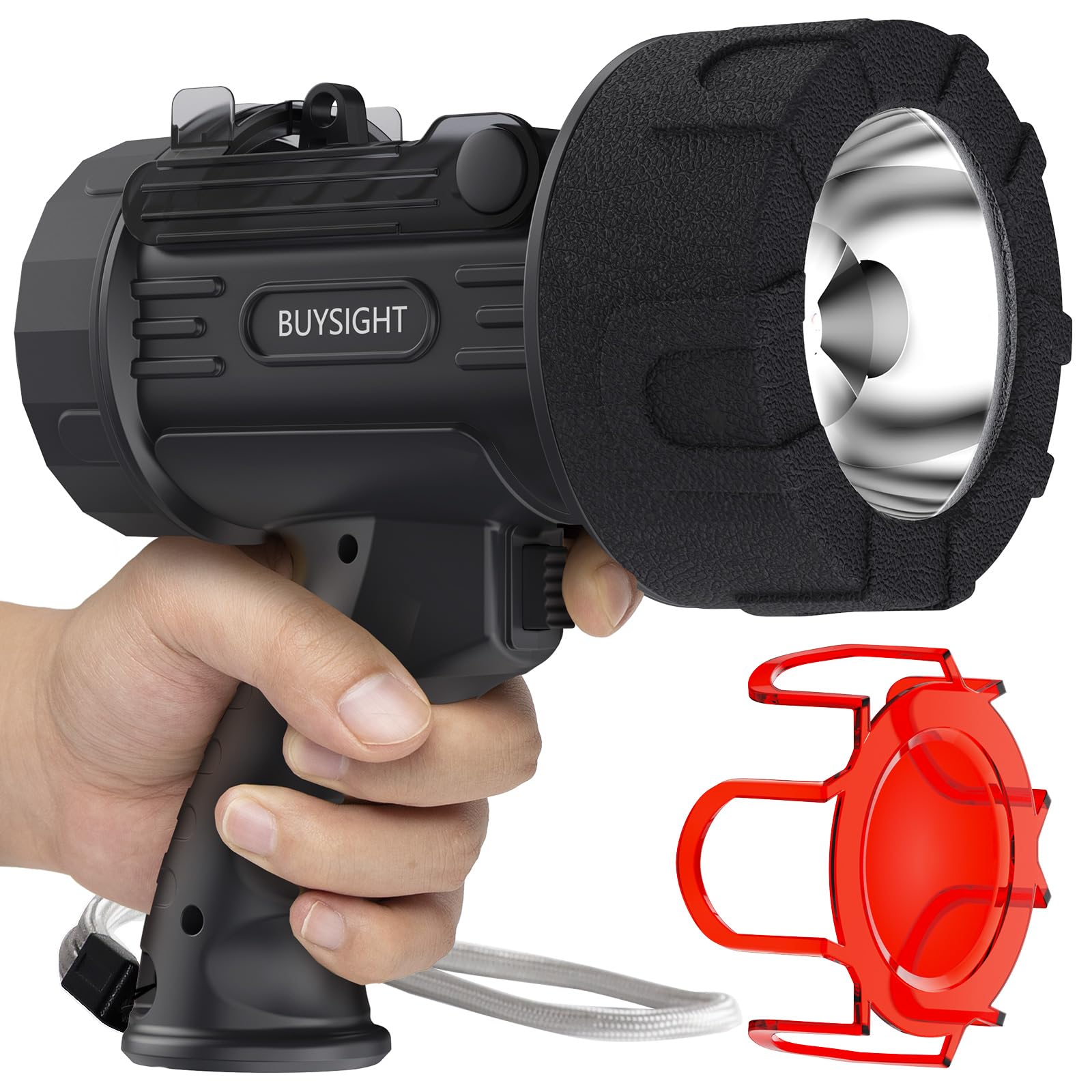 BUYSIGHT Rechargeable Spotlight Flashlight,1000000 LMS Hand held Spotlight Waterproof Flashlight Hunting Lamp with red Filter (G