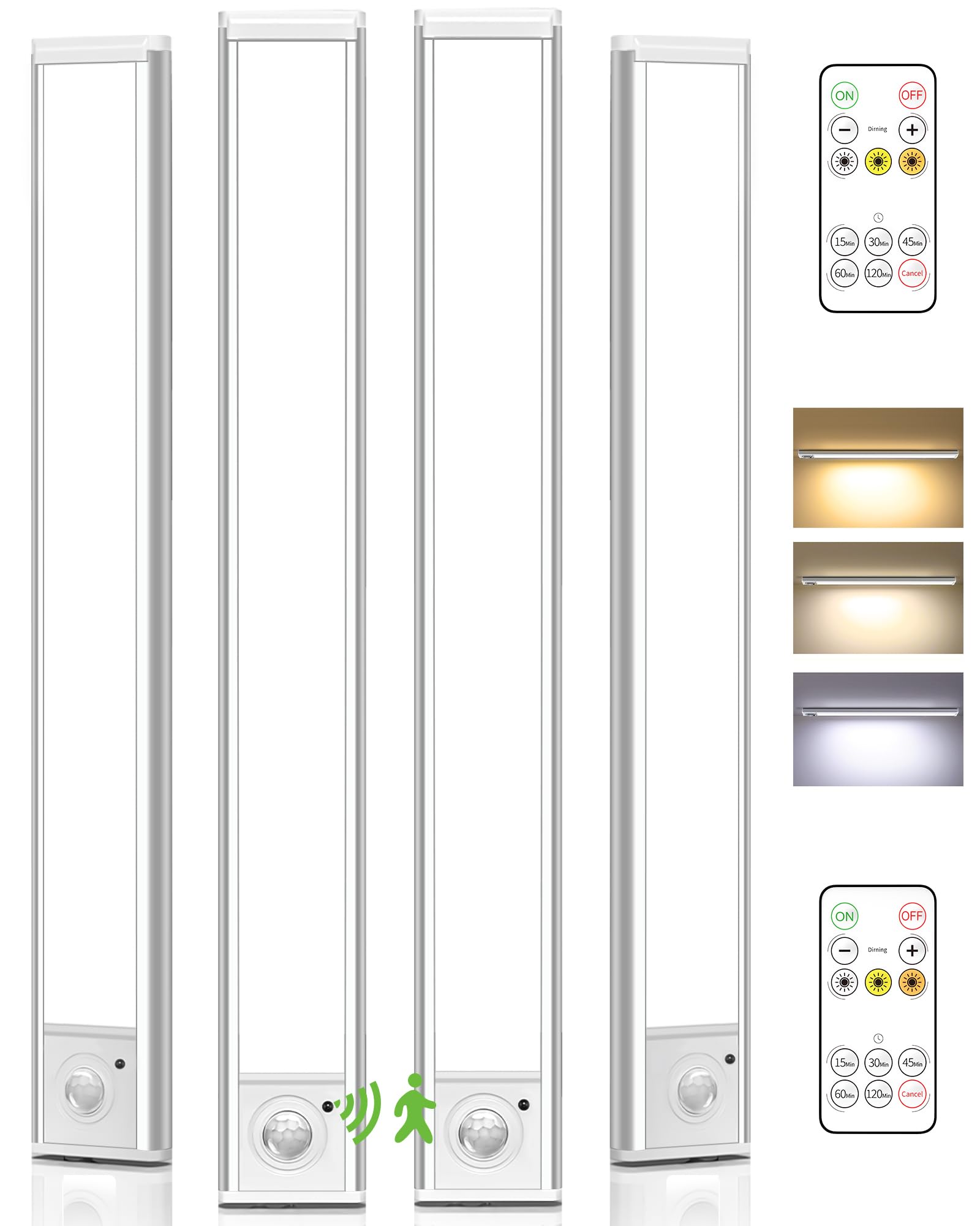 AMETHEUS 4Pack 16inch Under Cabinet Lighting, Rechargeable Motion Sensor Light Wireless Indoor, Dimmable 3 Color Temps Closet Li
