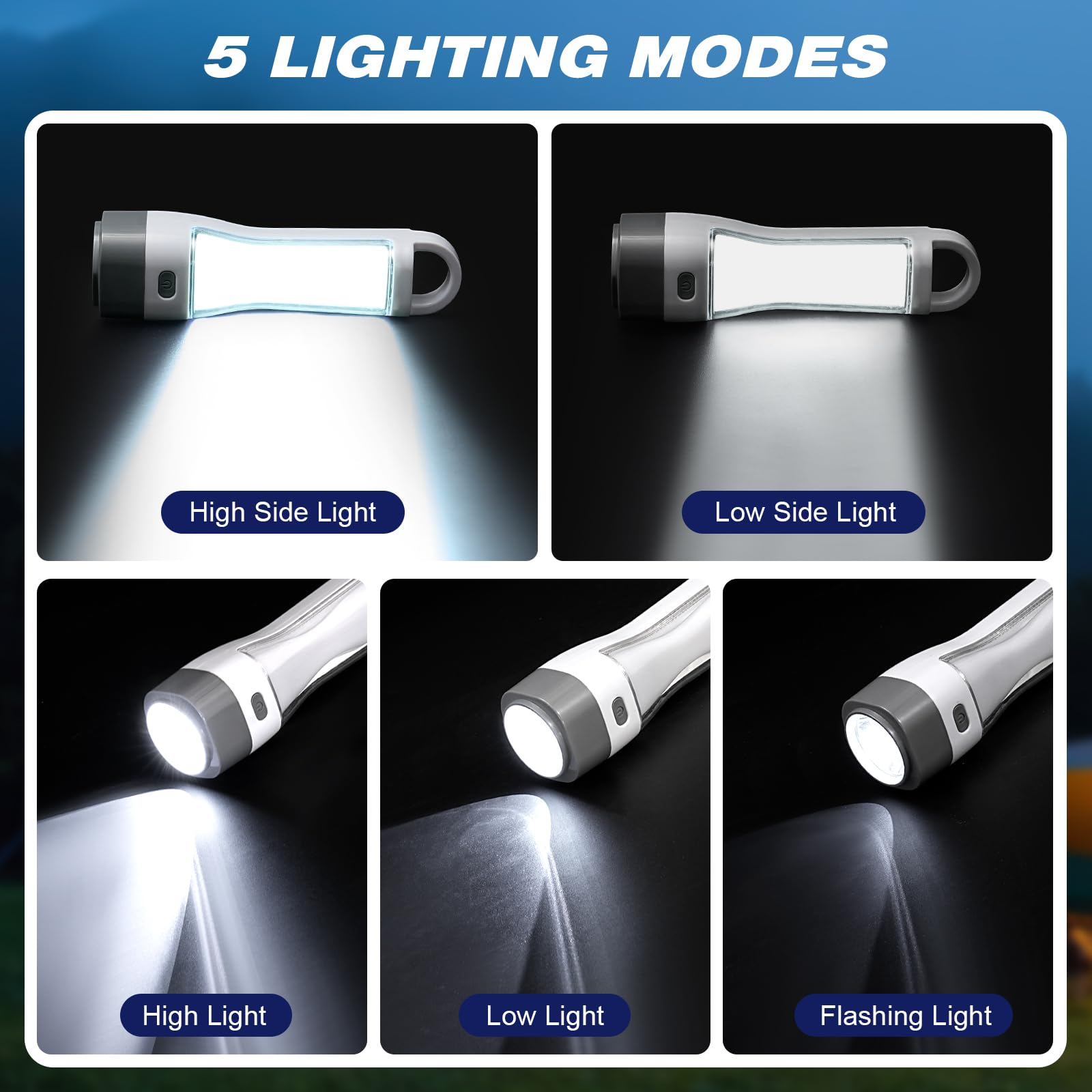 TANSOREN Solar LED Flashlight, Rechargeable, 5 Modes, High Lumens, 1 Pack, White, Model TSRFLF1