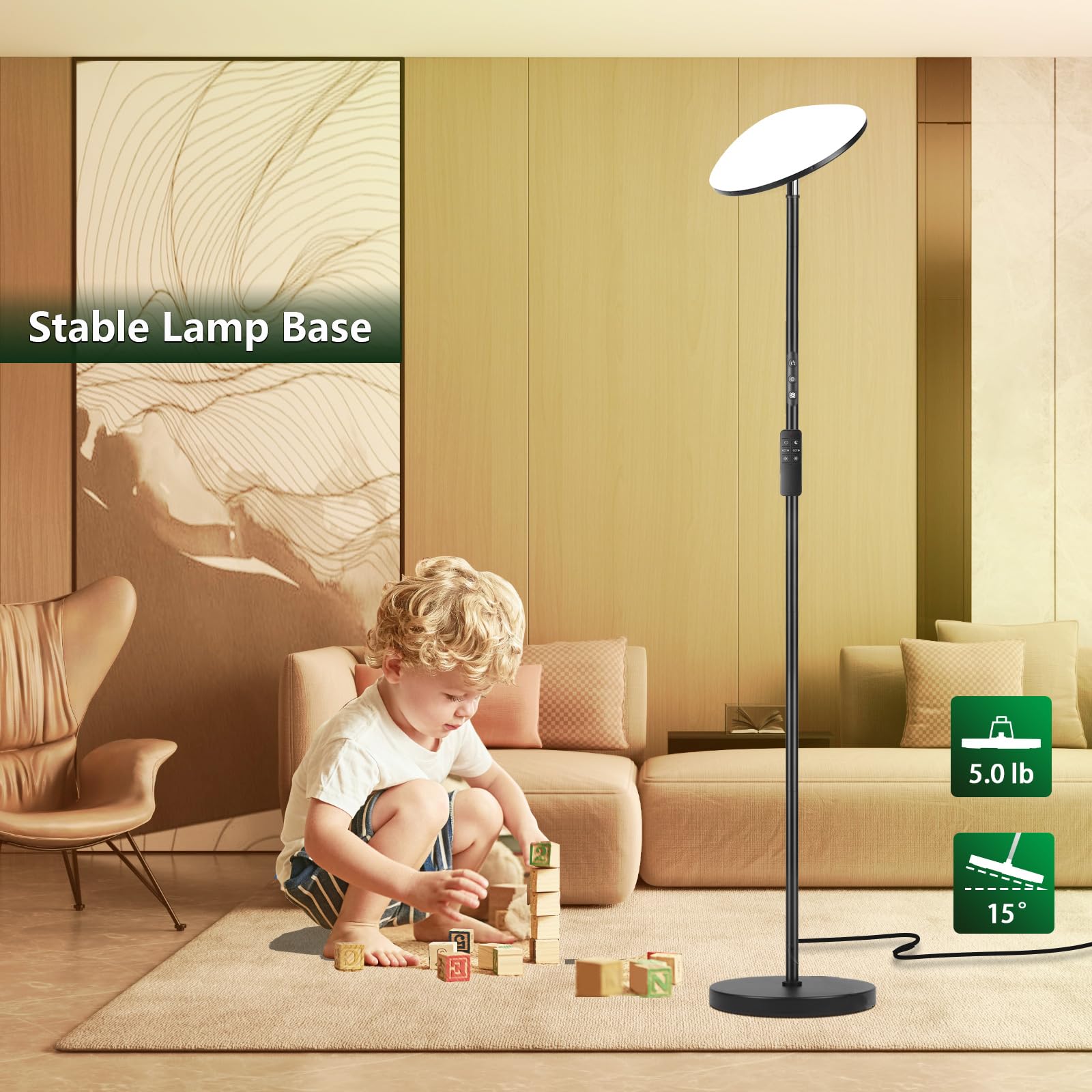 Yikuneng Led Floor Lamp 36W 3600Lm, Remote & Touch Control, Dimmable 2700K-650