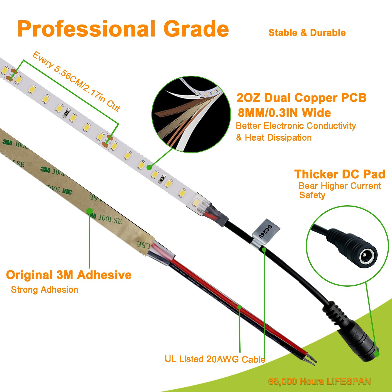 JOYLIT LED Strip Lights 16.4FT 3000K Warm White 126LEDs/M Dimmable SMD 2835 Model S28BNP-WW1