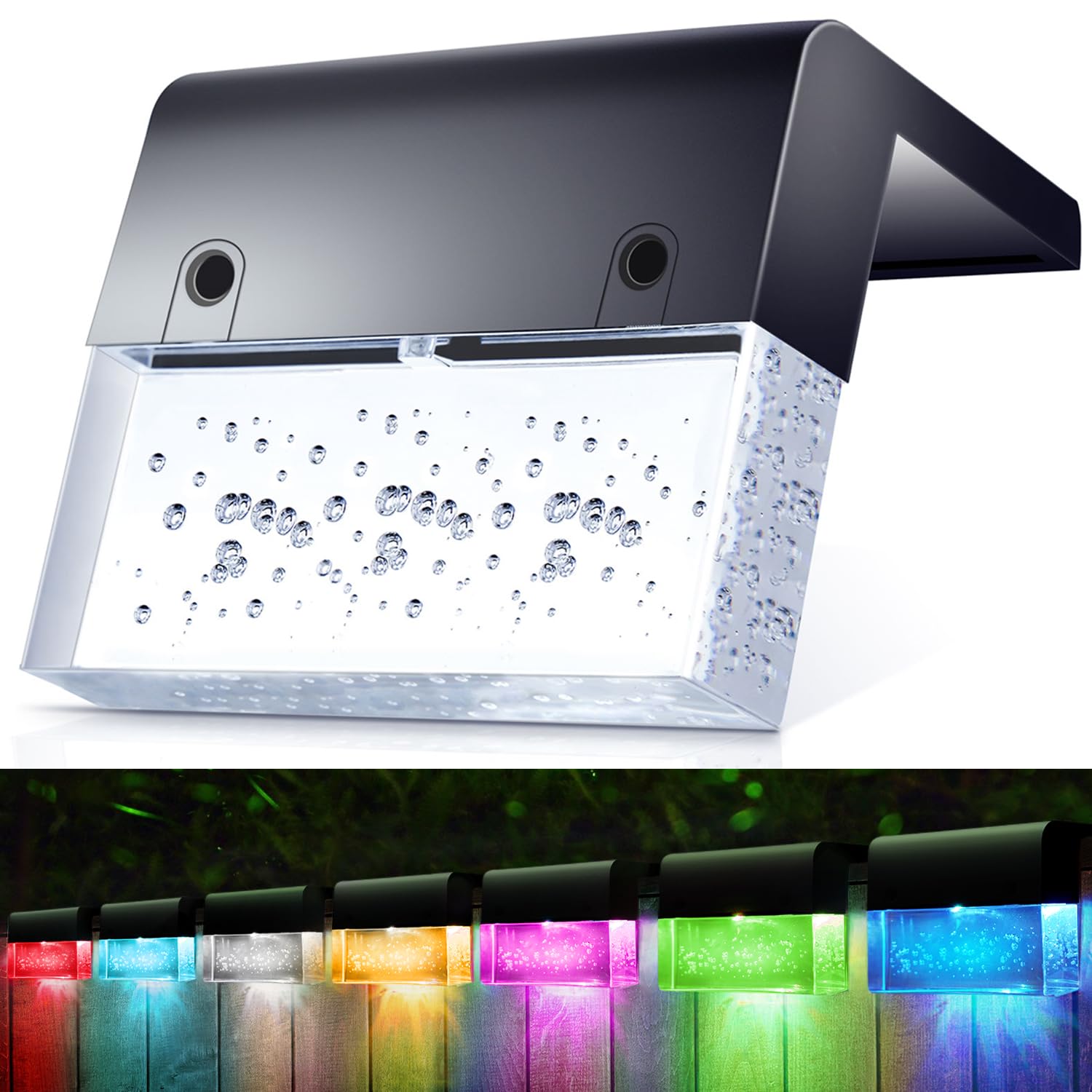 4 Pack Solar Fence Lights, 2 Lighting Modes Step Lights Outdoor, Acrylic Bubbles LED Super Bright Waterproof Solar Deck Lights f