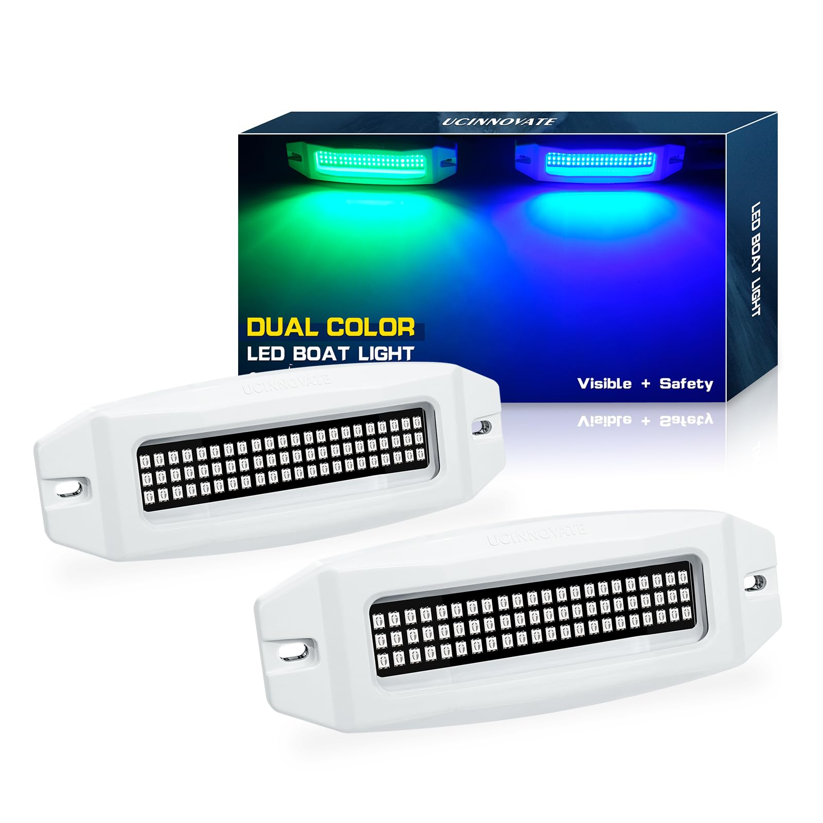 UCINNOVATE 2X 6.9 Marine LED Boat Lights  Dual Color Waterproof Transom & Underwater Lights for Yachts  Boats  Sailboats  Pontoons  Stern & Deck (Blue/Green  12-36V  IP68)