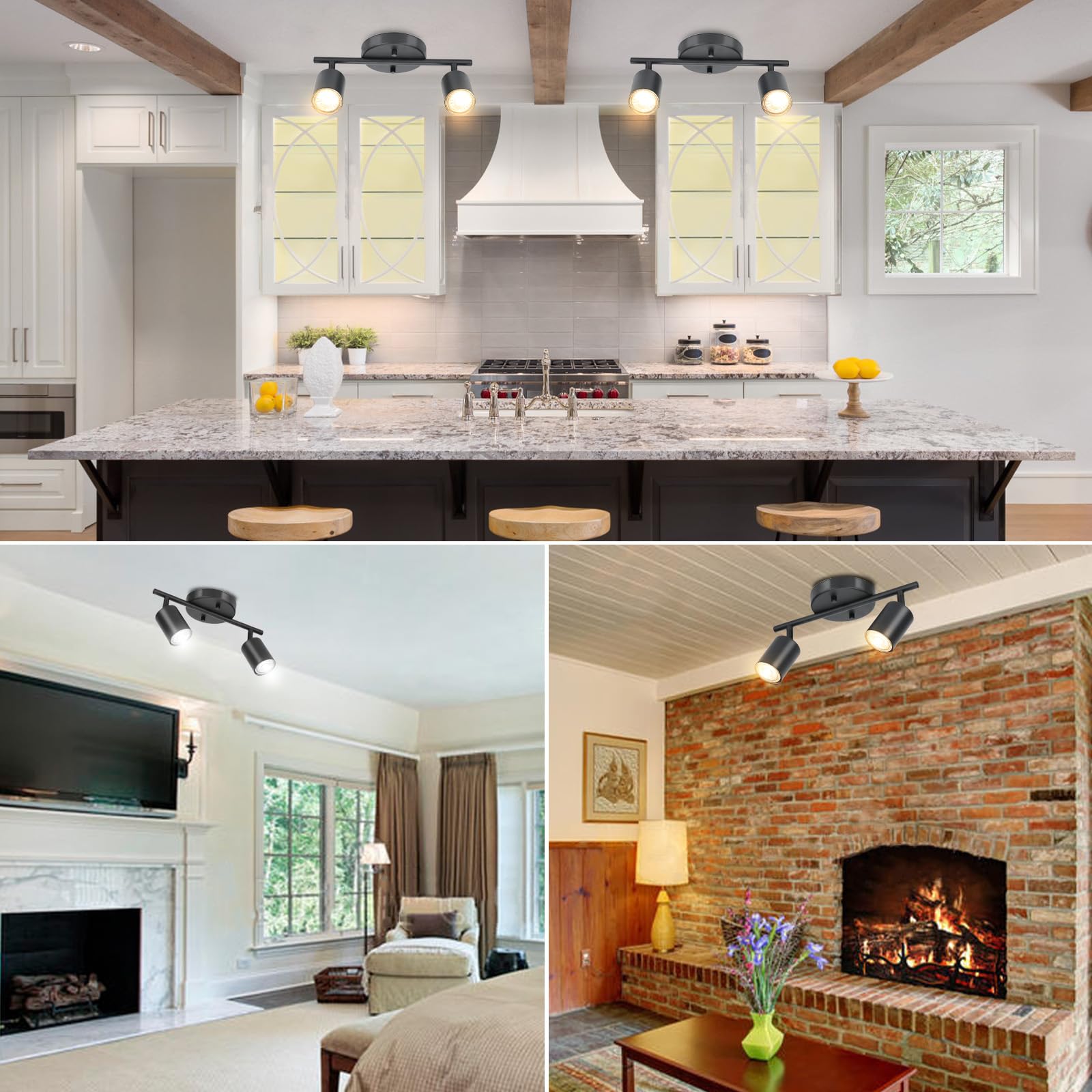 Boostarea Led 2 Light Track Lighting Kit, Black 2 Way Ceiling Spot Lighting, Flexibly Rotatable Light Head For Kitchen, Living R