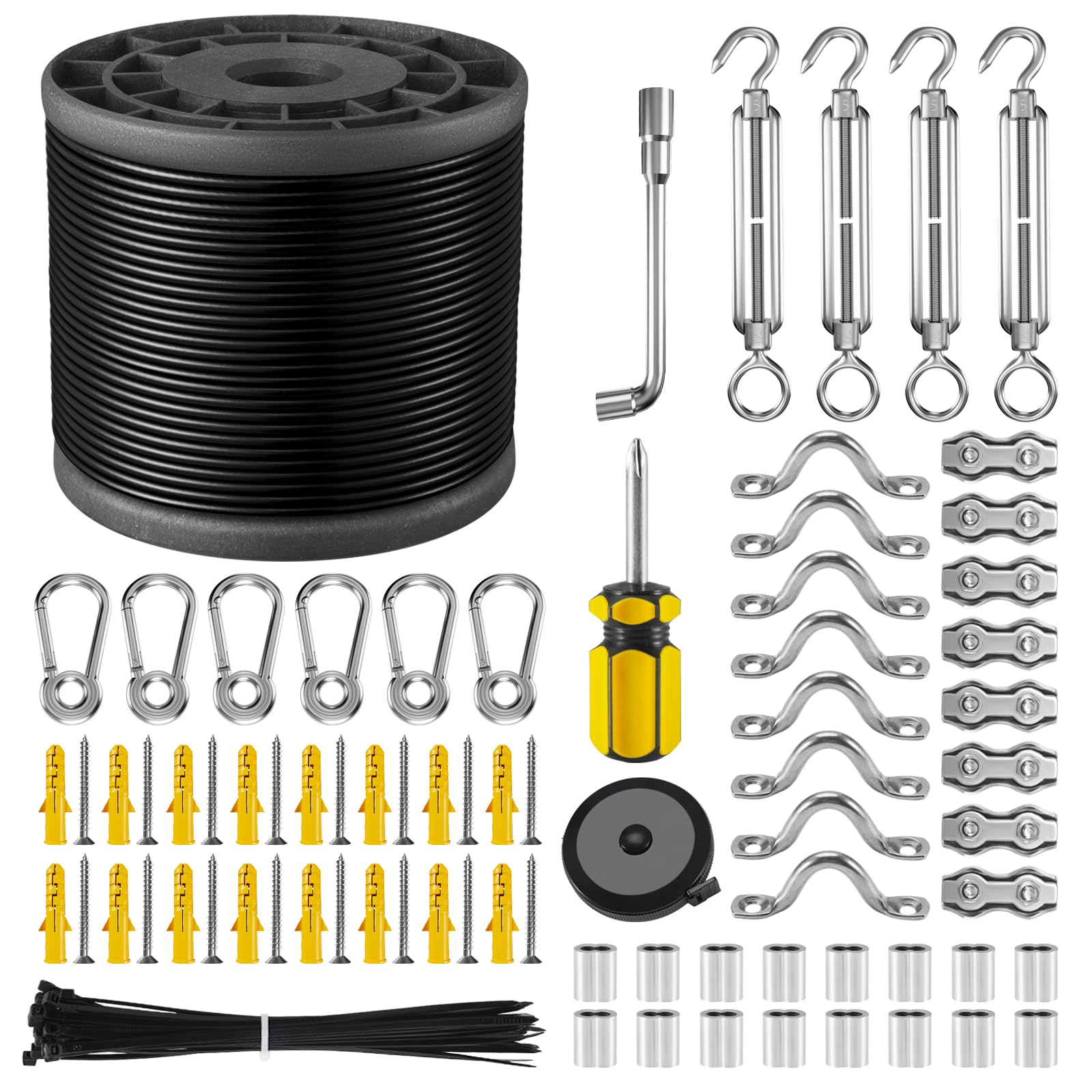 Nereus String Light Hanging Kit With 164 Ft Vinyl Coated 304 Stainless Steel Cable, String Light Suspension Kit, Guide Wire With