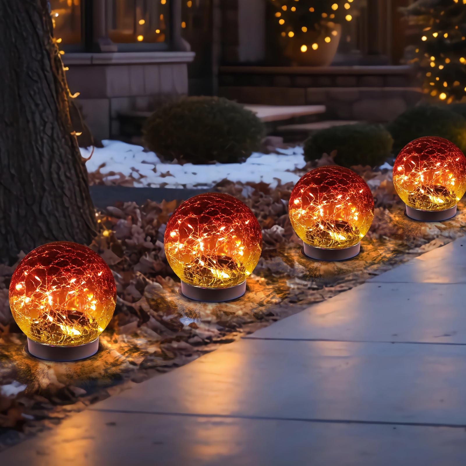Mlknk Solar Globe Lights Outdoor Waterproof-Solar Balls-Solar Garden Lights-Orbs For Outside 4 Pack Cracked Glass Ball For Lawn