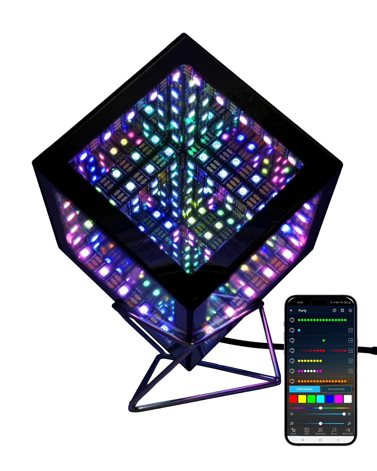 Heepulor Infinity Mirror Hyper Cube Table Lamp, Desk Art Night Light, Color-Changing Music-Sync APP-Controlled Ambient Light for