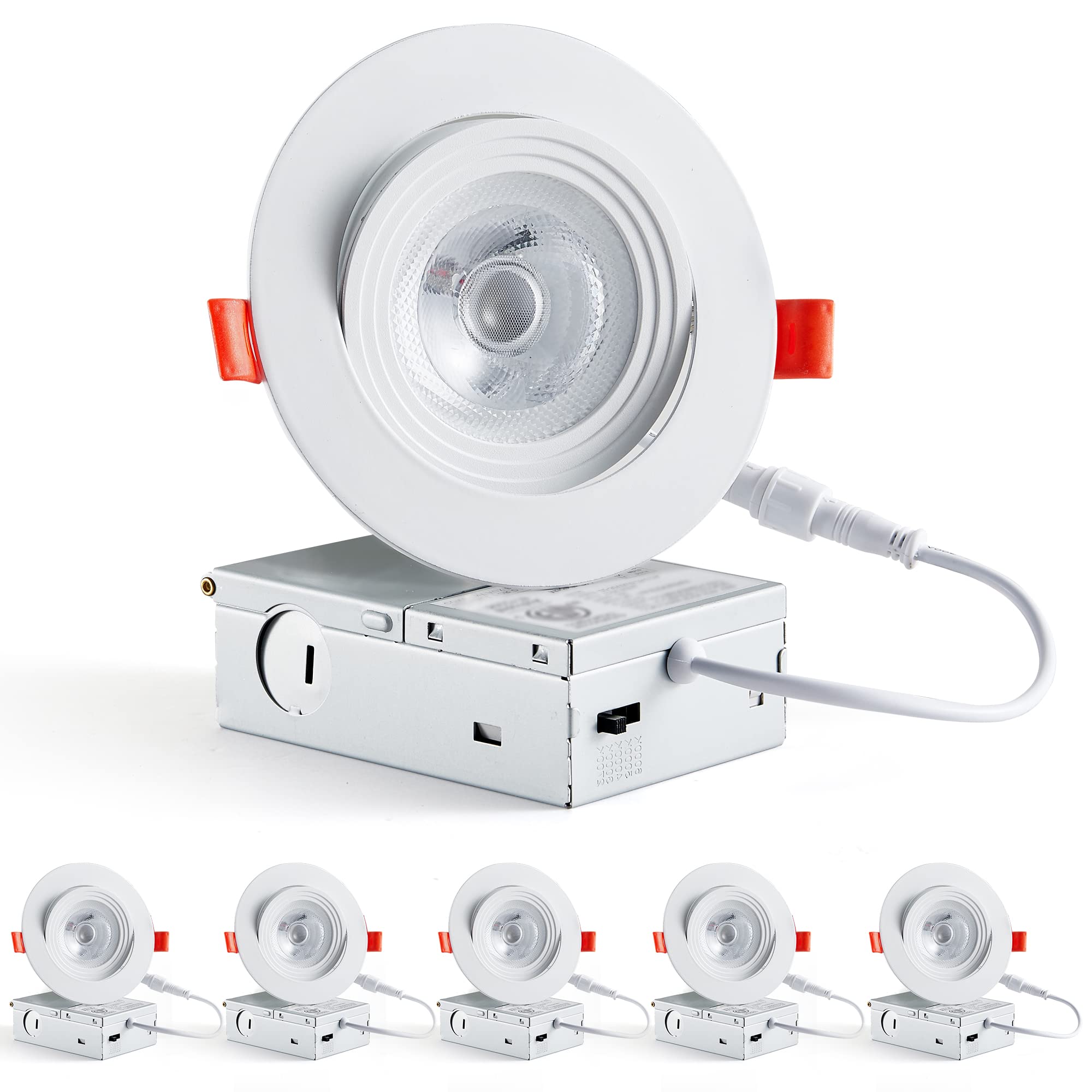 LEDIARY 6 Pack Gimbal LED Recessed Lighting 4 Inch, 5CCT Adjustable Recessed Light Slim Selectable 2700K-6000K,750LM Can Lights