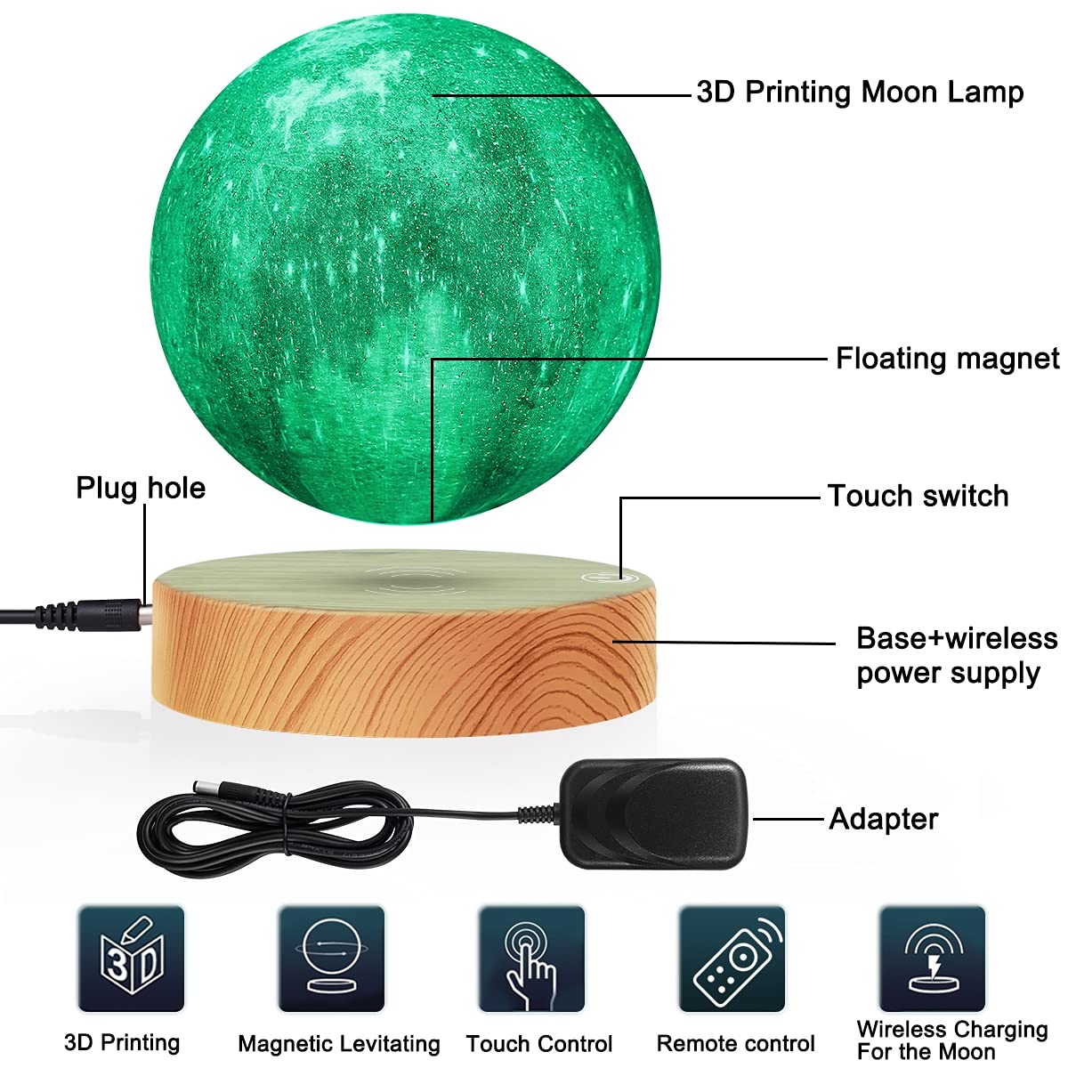 VGAzer 3D Levitating Moon Lamp with Remote Control, 5.9 Inch, 16 Color Galaxy, Model VA1213, Unique Room Decor Night Light
