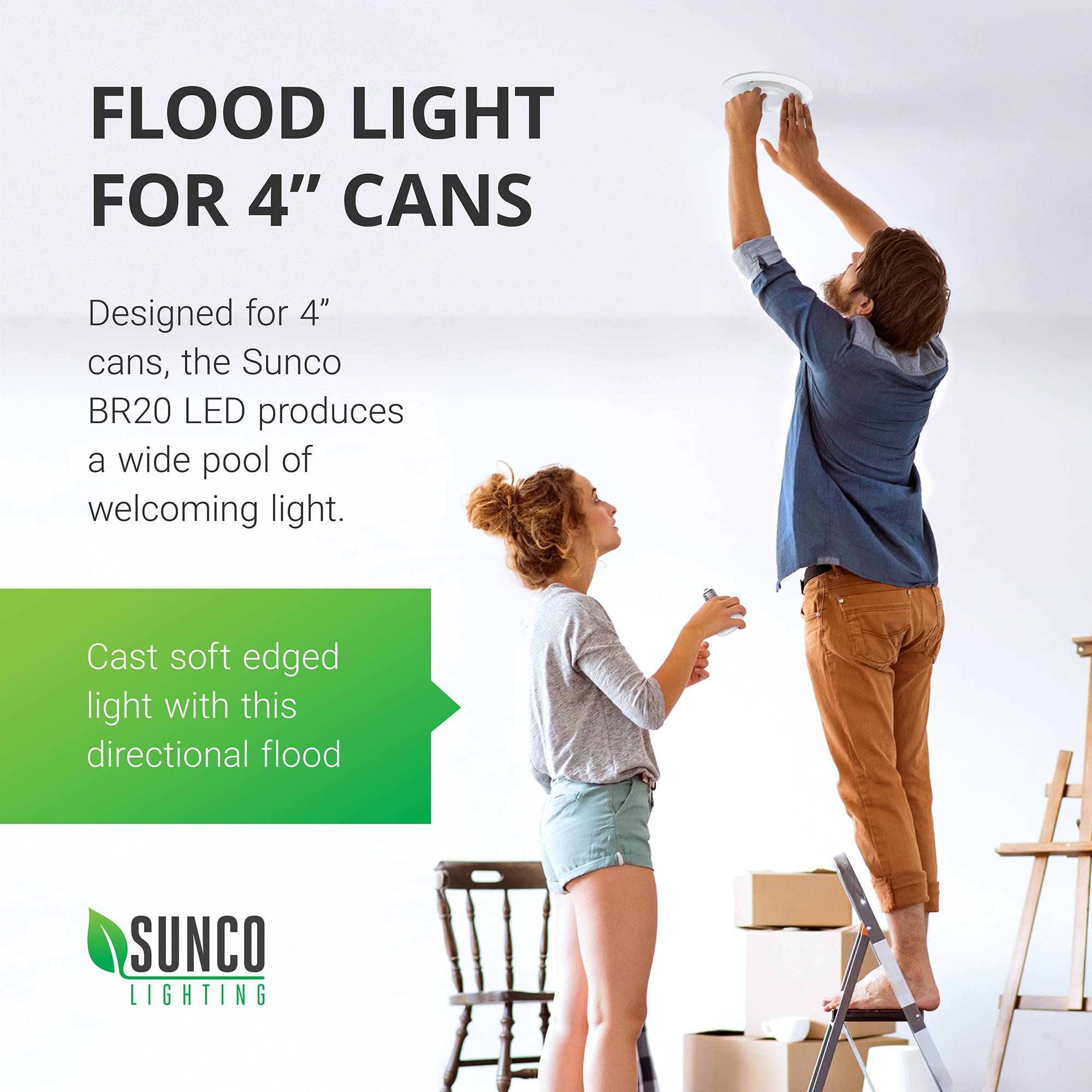 Sunco Lighting BR20 LED Bulbs, 2700K Soft White, Dimmable, 7W Equivalent, 4 Pack, E26 Medium Base, Indoor Flood Light