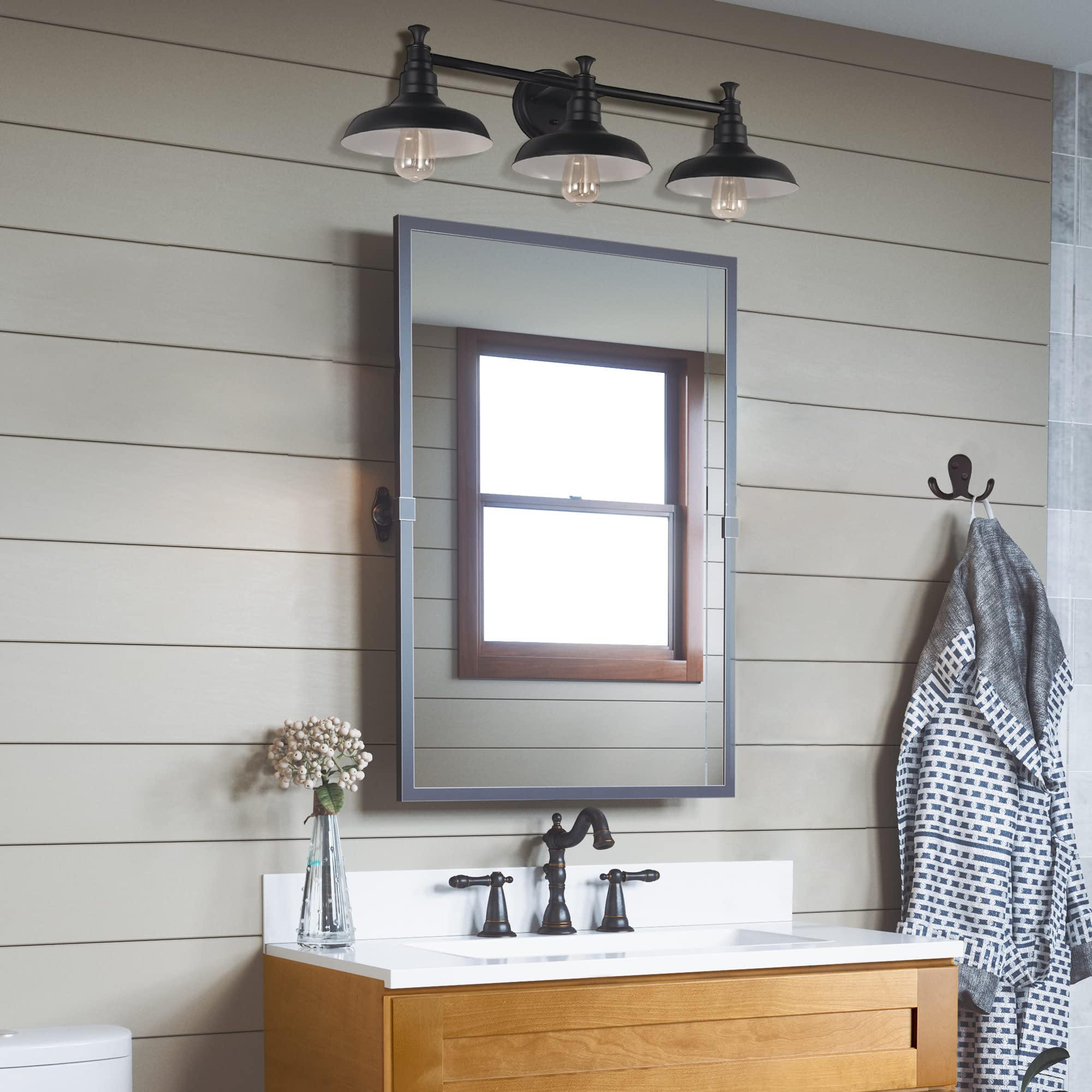 Design House 588533 Kimball Industrial Farmhouse 3-Light Indoor Bathroom Vanity Light Dimmable With Metal Shades For Over The Mi