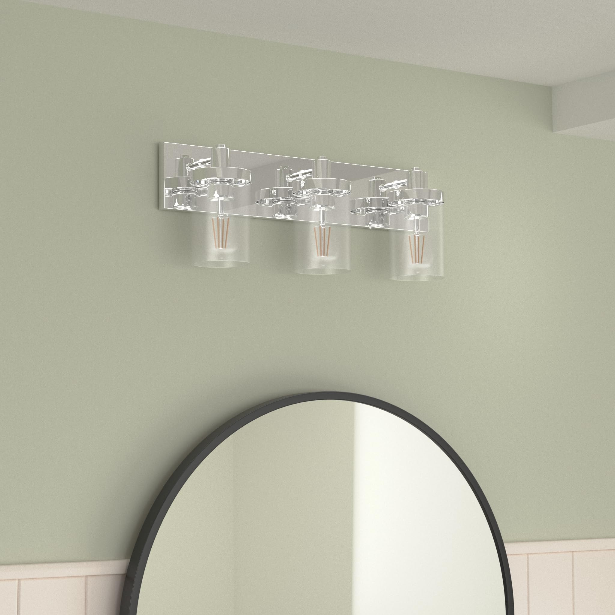 Aipsun Chrome 3-Light Vanity Light Fixture For Bathroom, Farmhouse Style With Clear Glass Shade, Model 1136