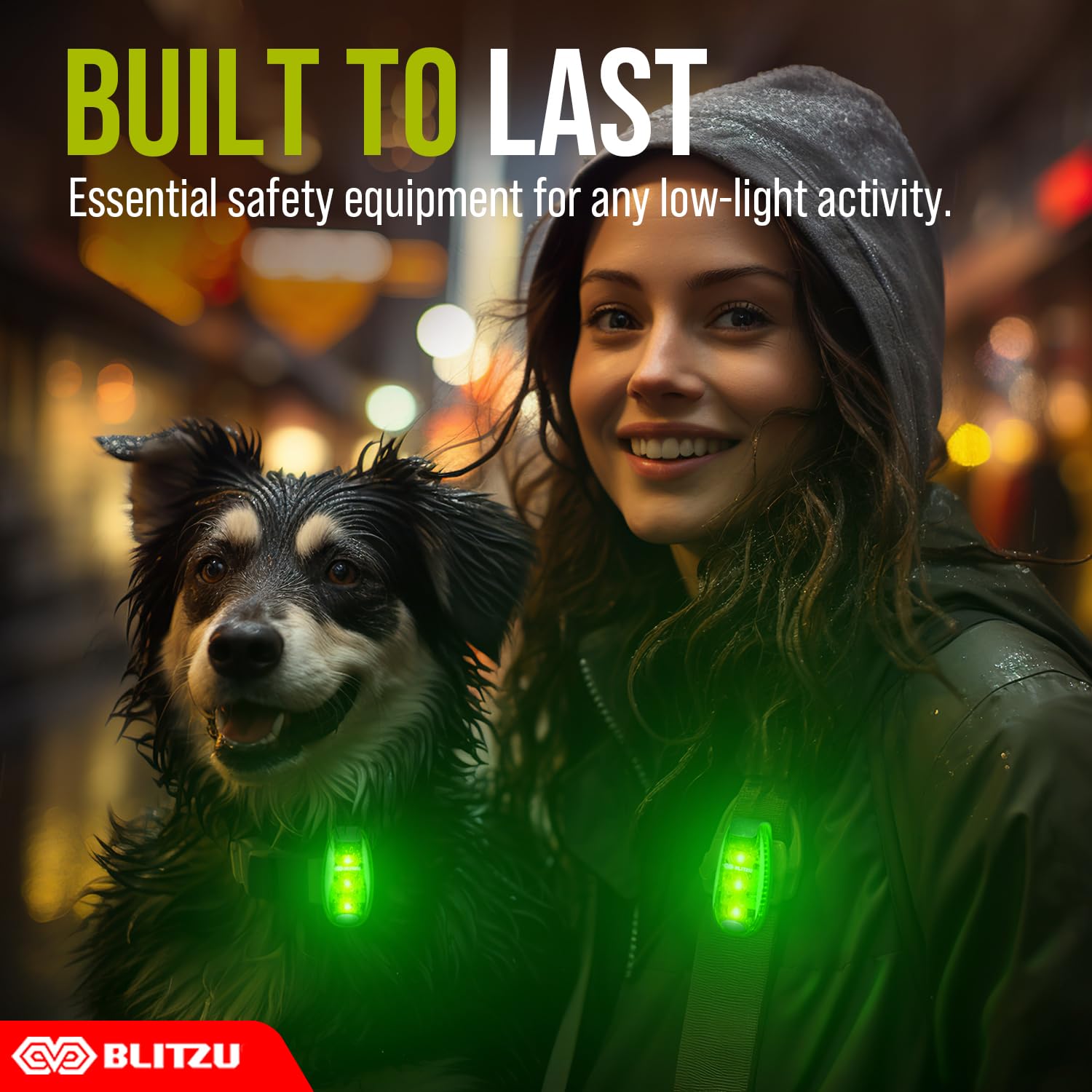 BLITZU 4 Pack LED Safety Lights - Green Clip-On Reflective Gear for High Visibility in Night Walking, Running, Cycling, and Hiking