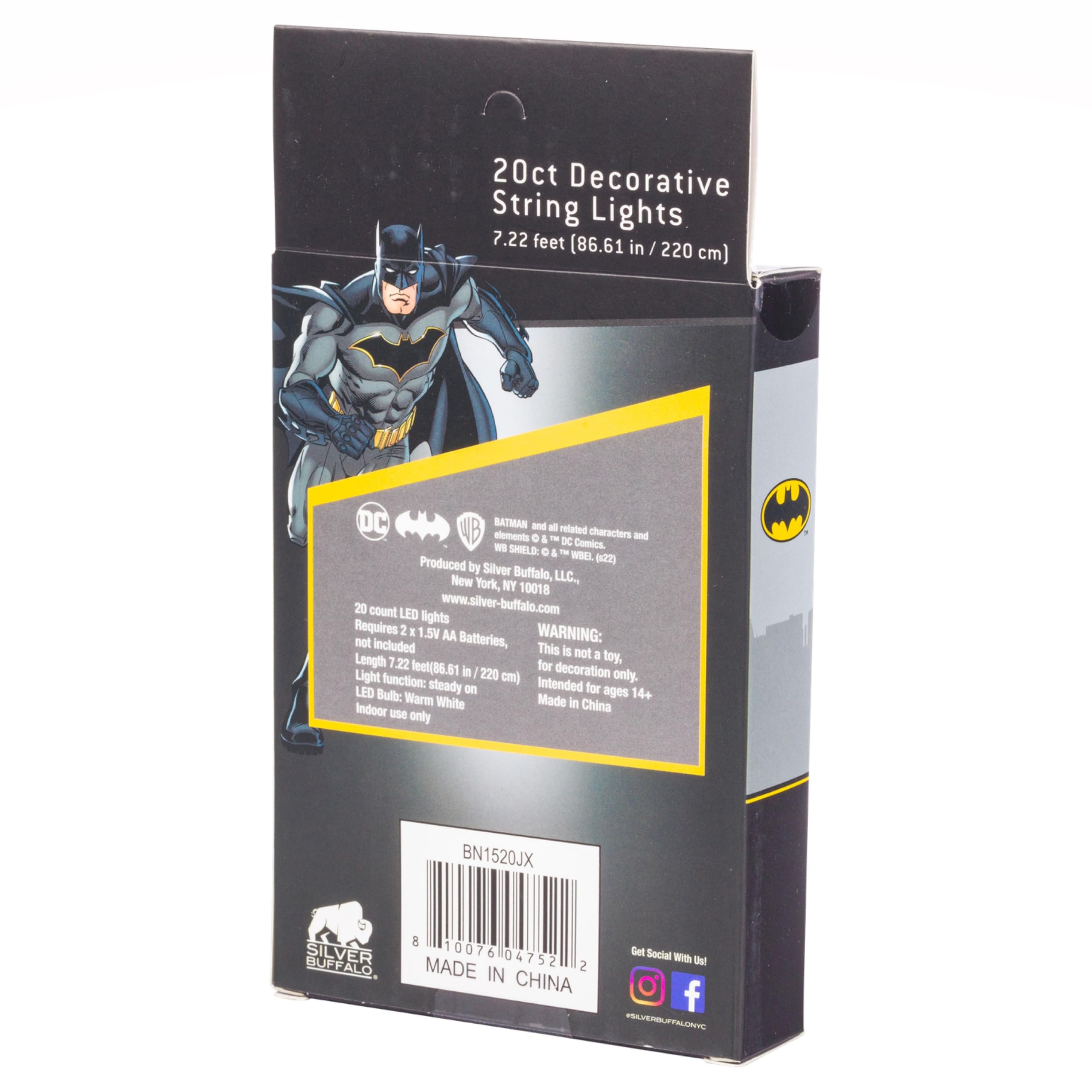 Silver Buffalo DC Comics Batman Chibi 20ct Decorative String Lights, 7 Feet Long, Battery Powered (Batteries Not Included), Warm