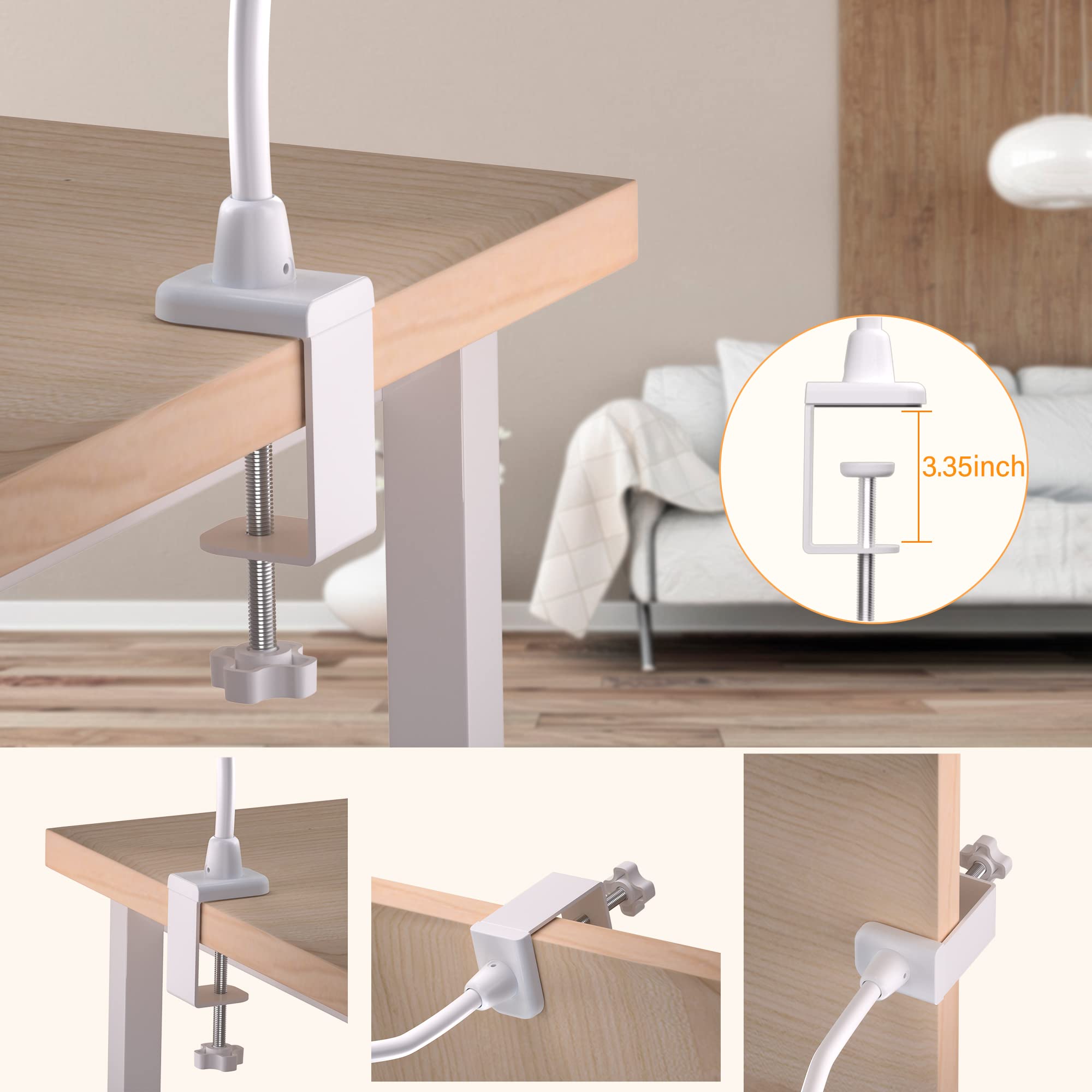 Hokone Led Desk Lamp With Clamp, Gooseneck Touch Control, Dimmable, White