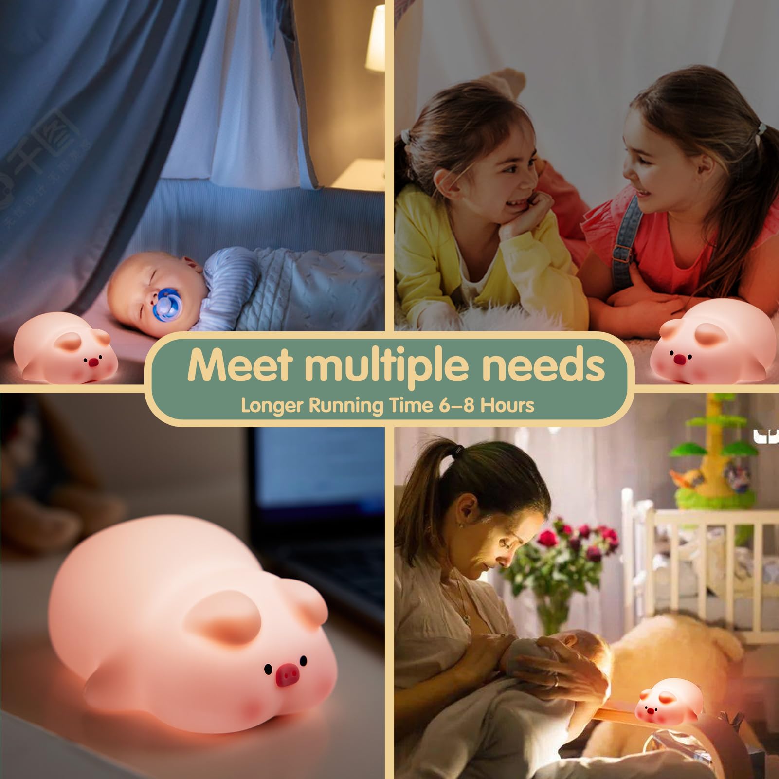 Vtiger Pink Pig Night Light, Led Squishy Cute Lamp,Night Light For Kids,Silicone Pig Light, Dimmable Girls Baby Bedroom Nightlig