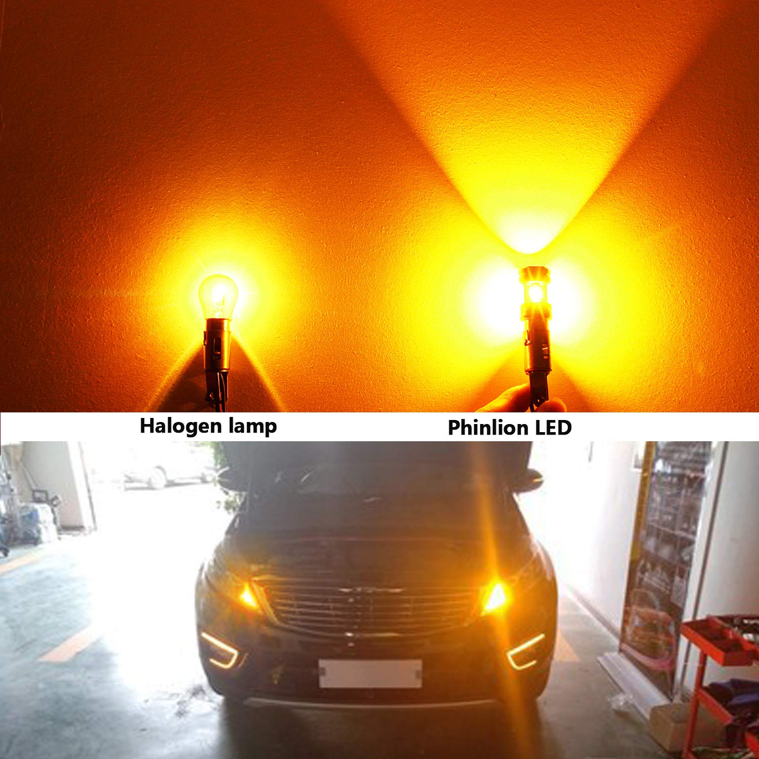 PHINLION Amber LED Turn Signal Bulbs 1157/7528/BAY15D - Super Bright Blinker & Parking Lights, Model Phinlion-1157-1860-4
