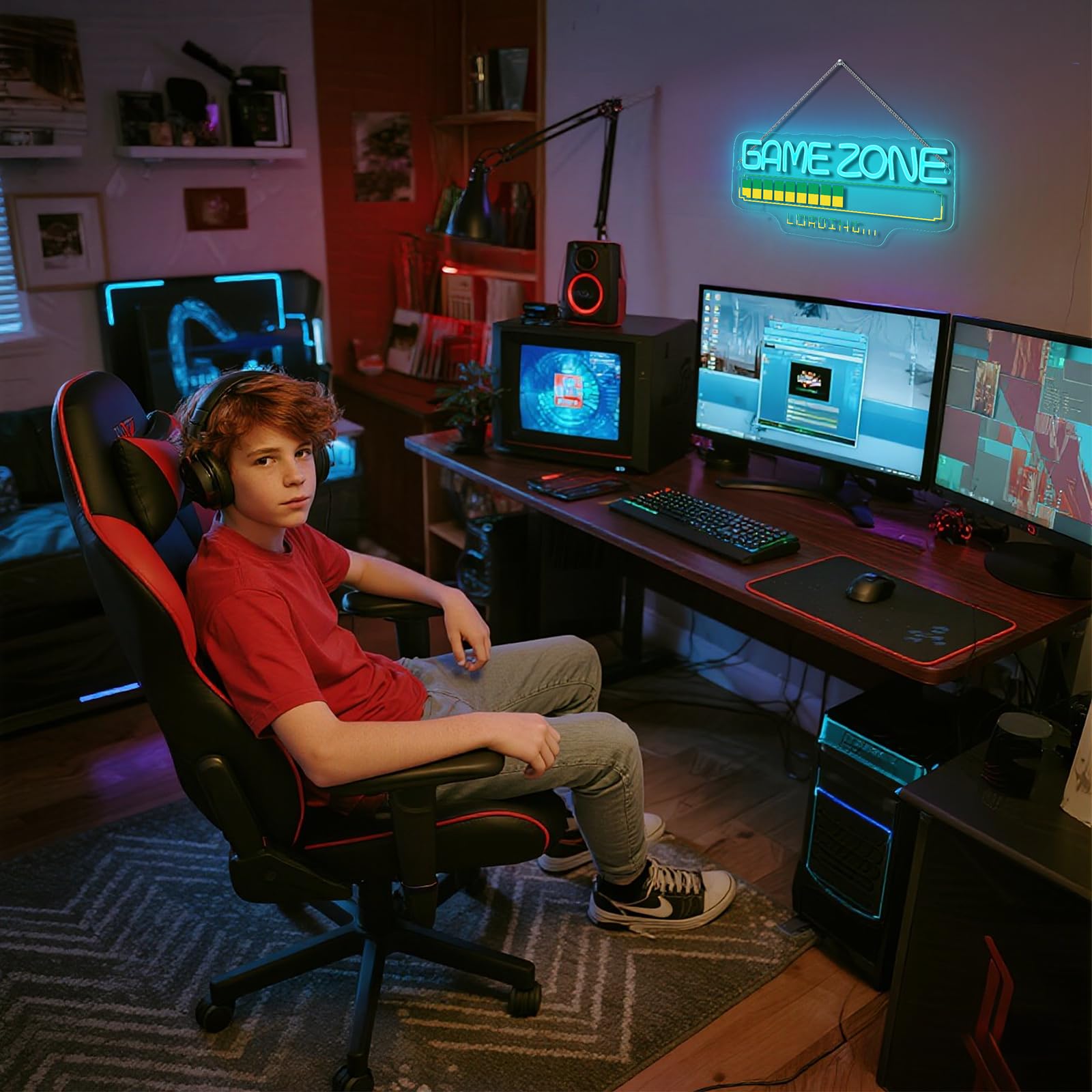 Horseneon Game Zone Loading Neon Sign - Retro Led Wall Decor For Gaming Rooms  Esports Arenas & Gamer Caves  Usb-Powered With Adjustable Brightness  Arcade-Style Lighting